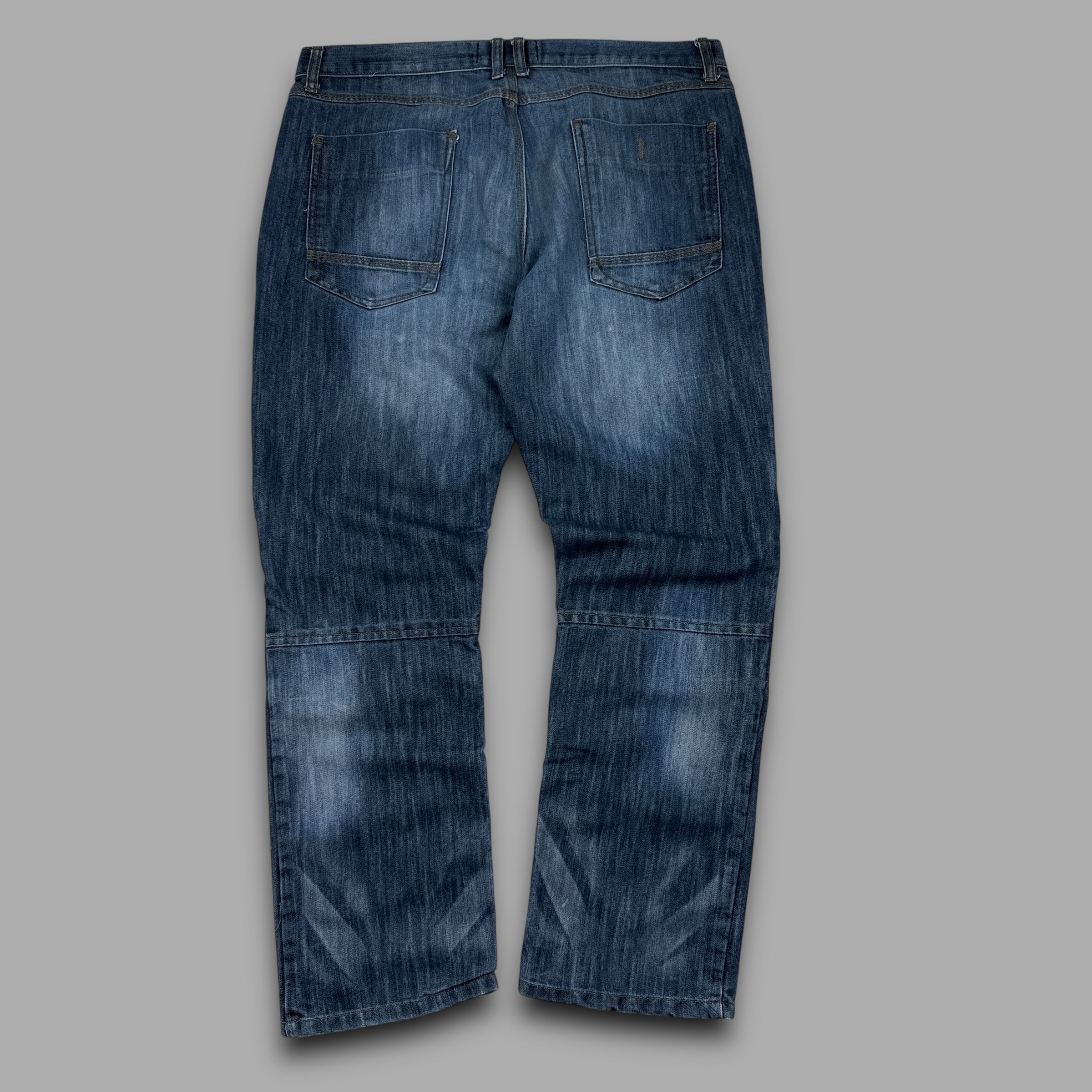 No fear 2000's contrast stitch denim bootcut cargo jeans (L)