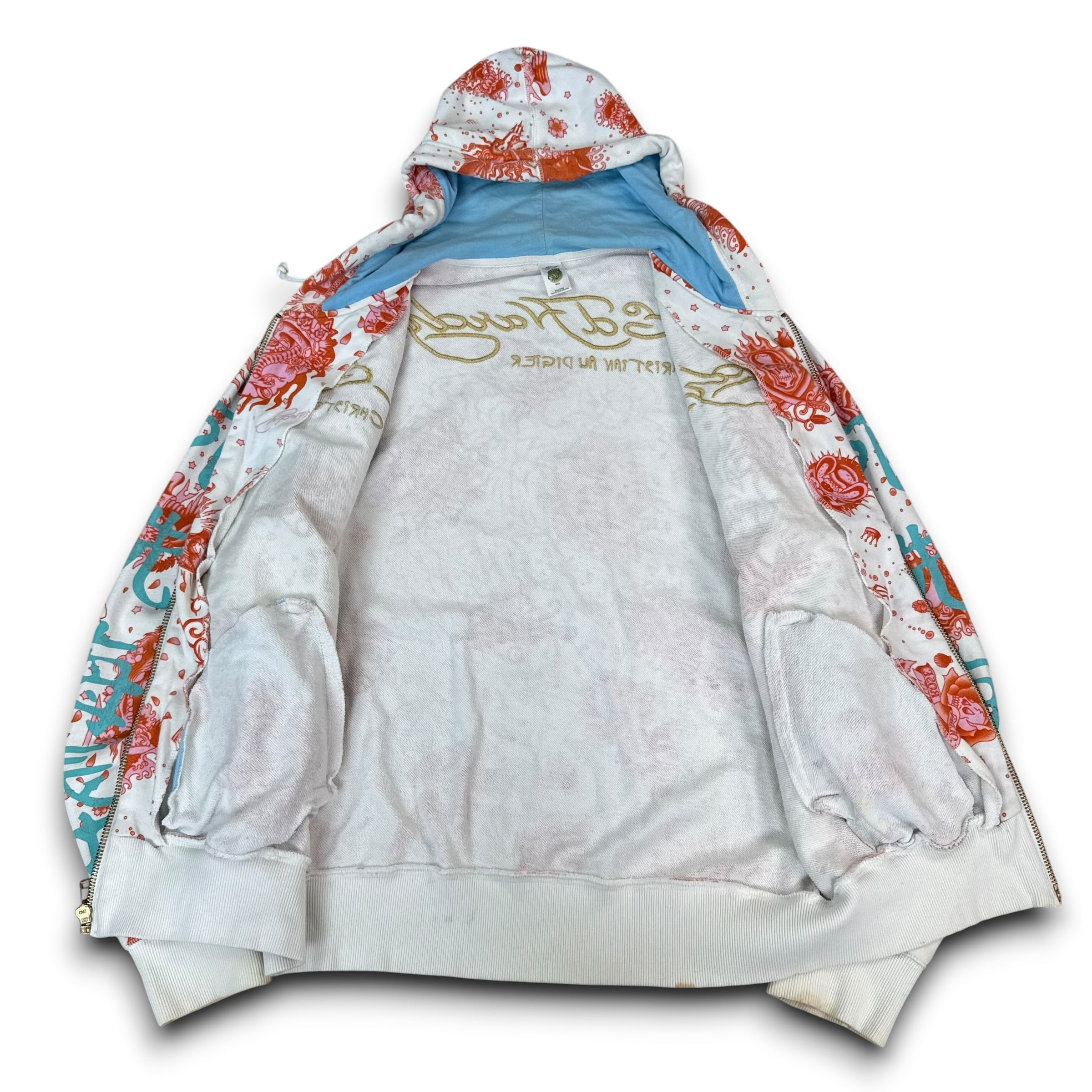 Ed hardy x Christian audigier 2000's graphic zip up hoodie (L)