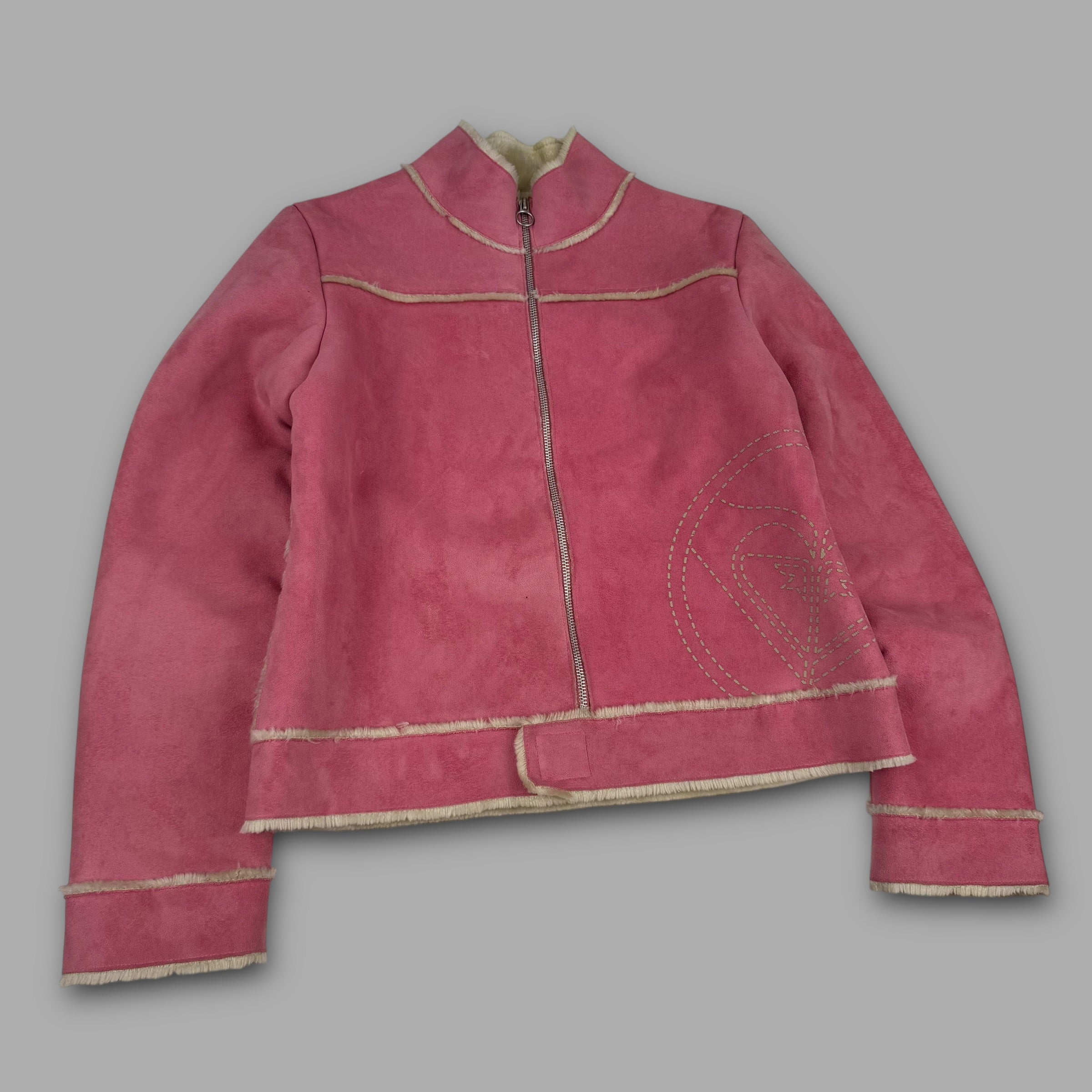 Roxy Life 2000's faux suede fur lined zip up jacket with embroidered logo and velcro closure (M) wms
