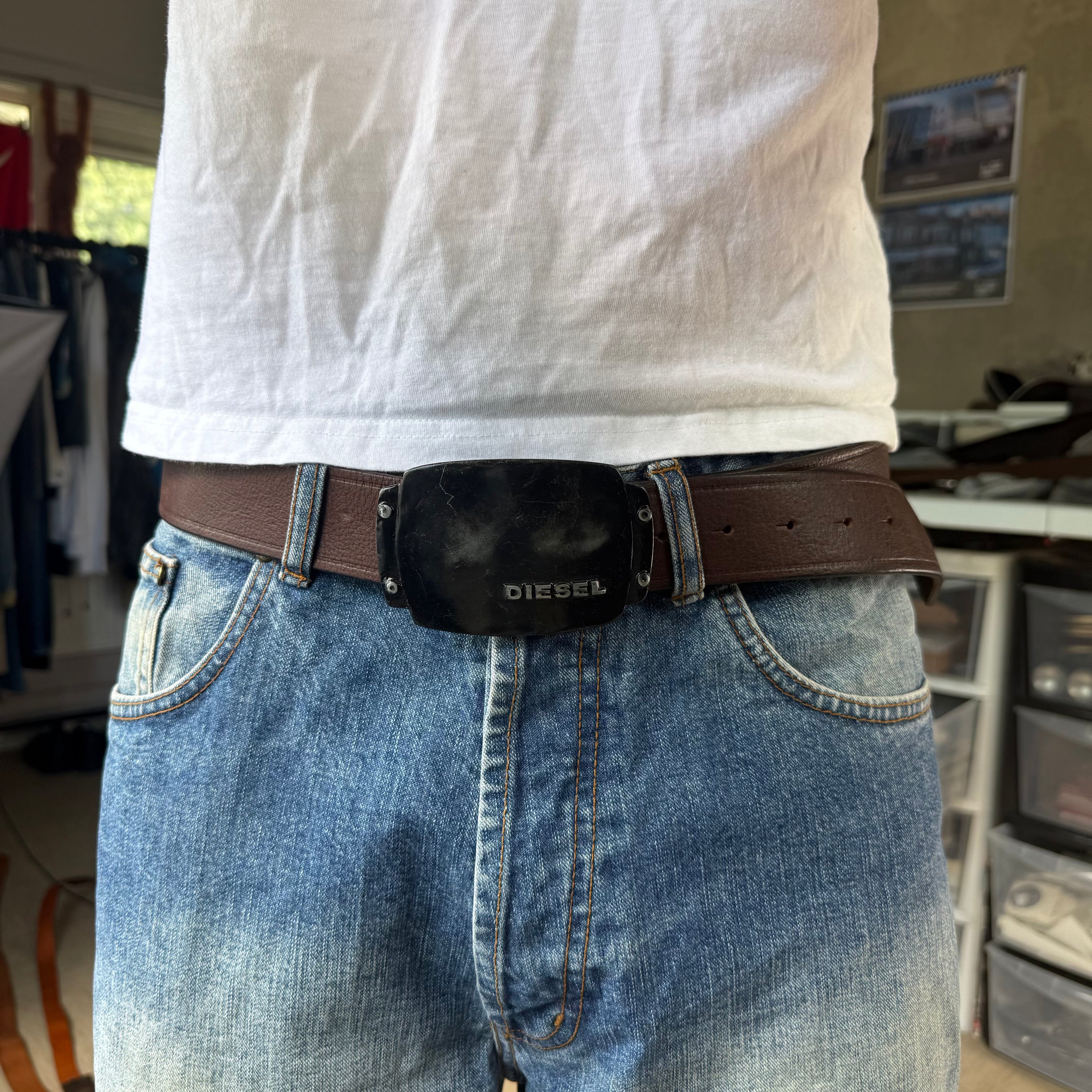 Diesel 2000's metal big buckle leather belt (OS)