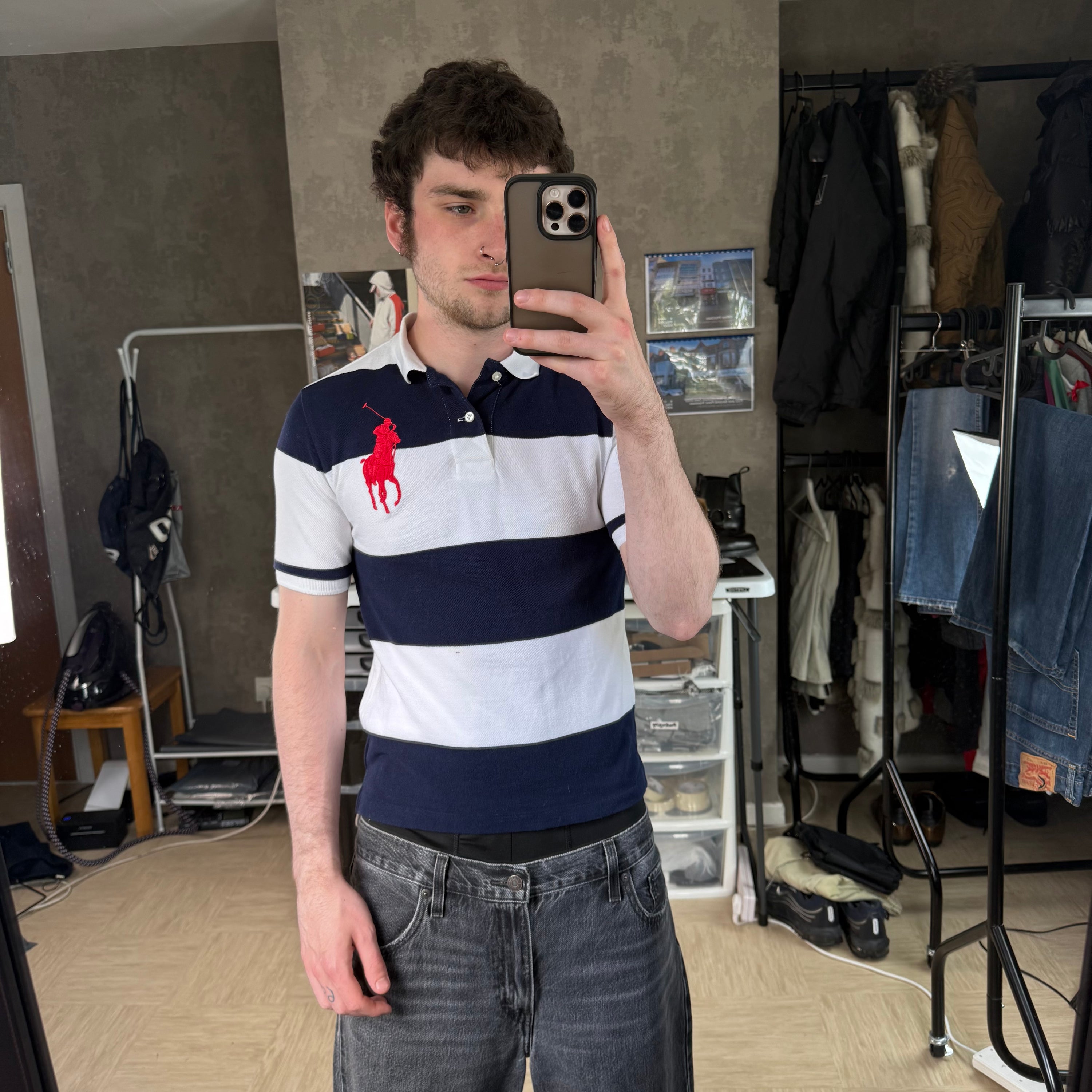 Ralph Lauren 2000's horizontal striped big pony polo shirt (XS)