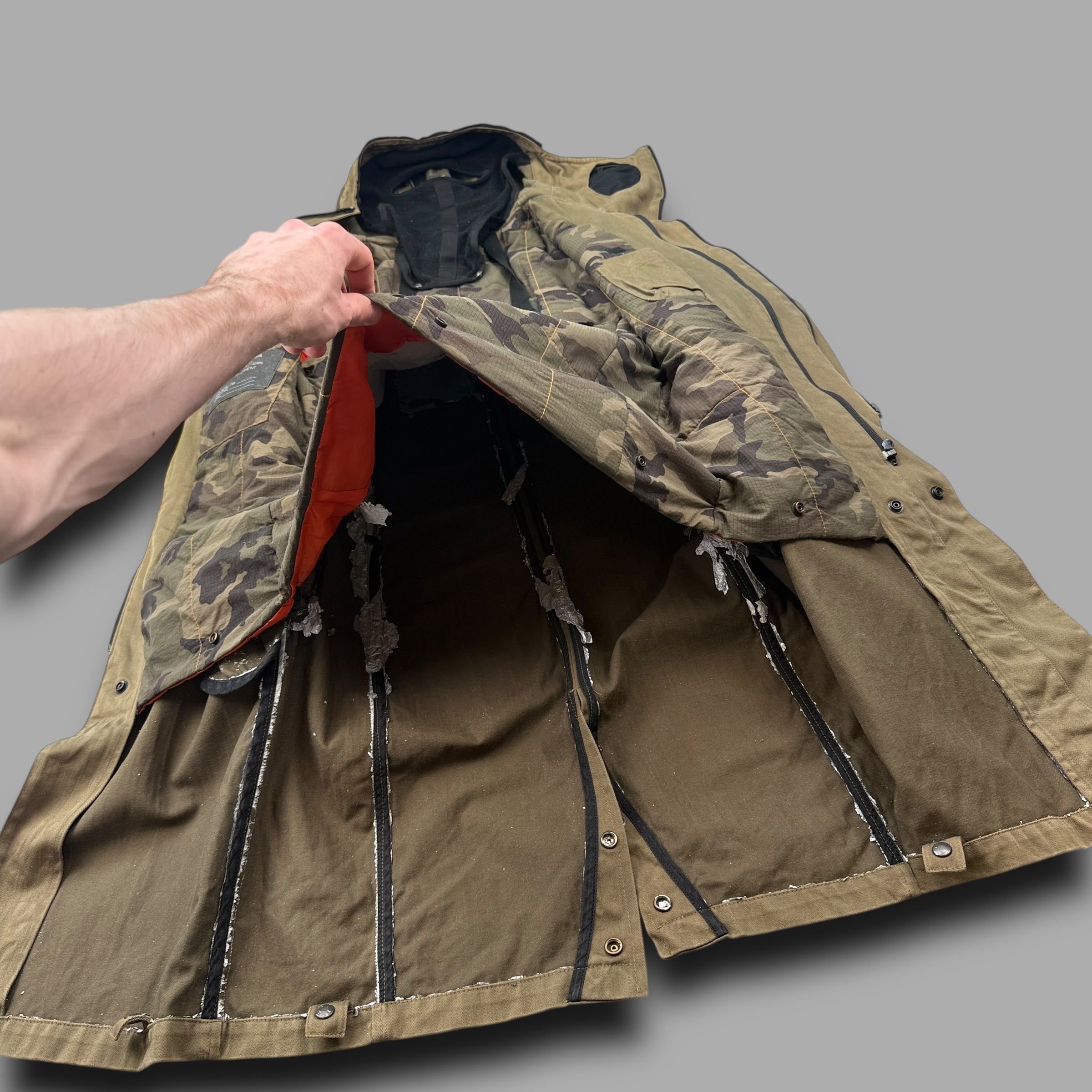 Avirex lab equipment 2000's technical asymmetrical zip up balaclava parka jacket (S)