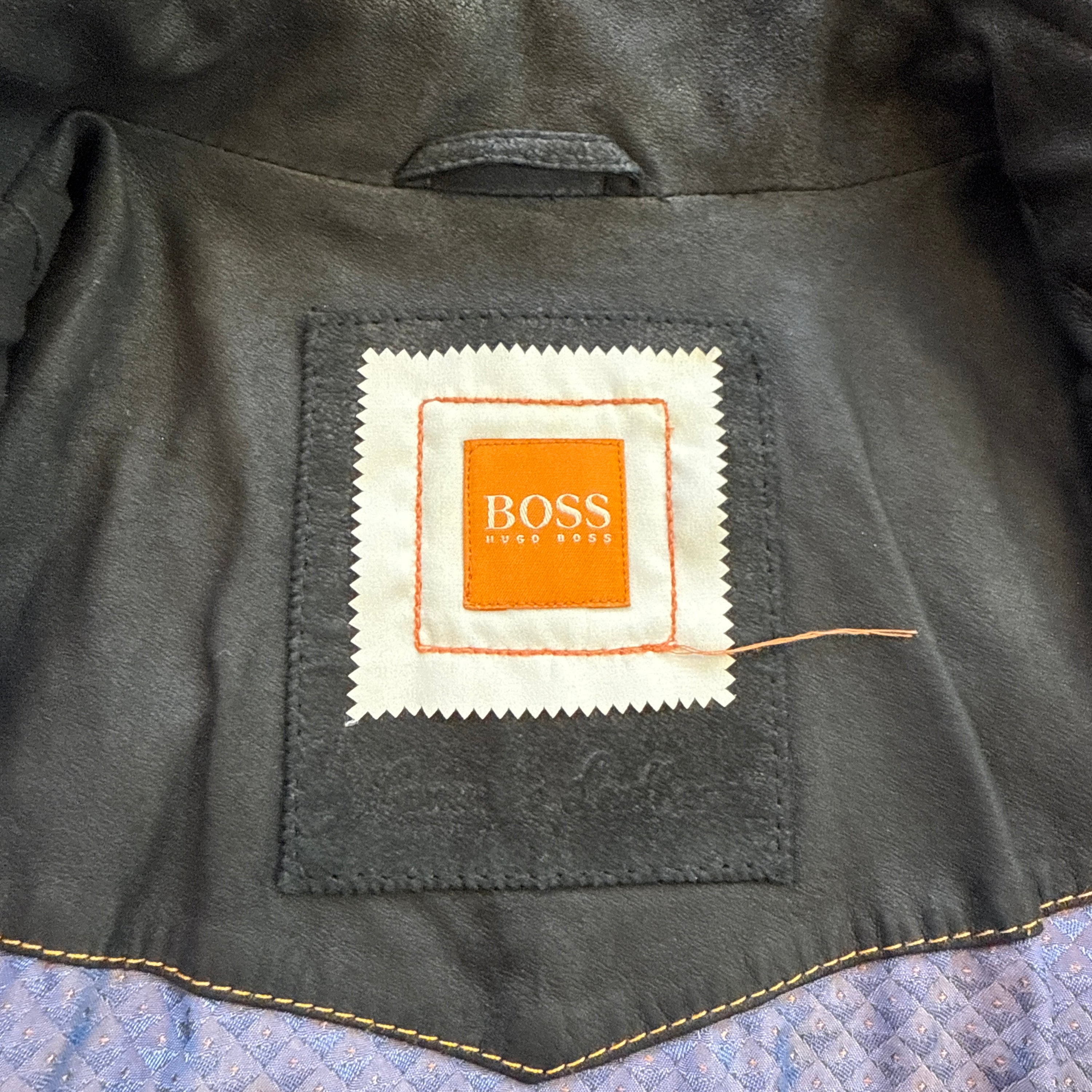 Hugo boss 2000's technical asymmetrical zip fitted goat leather biker jacket (S)