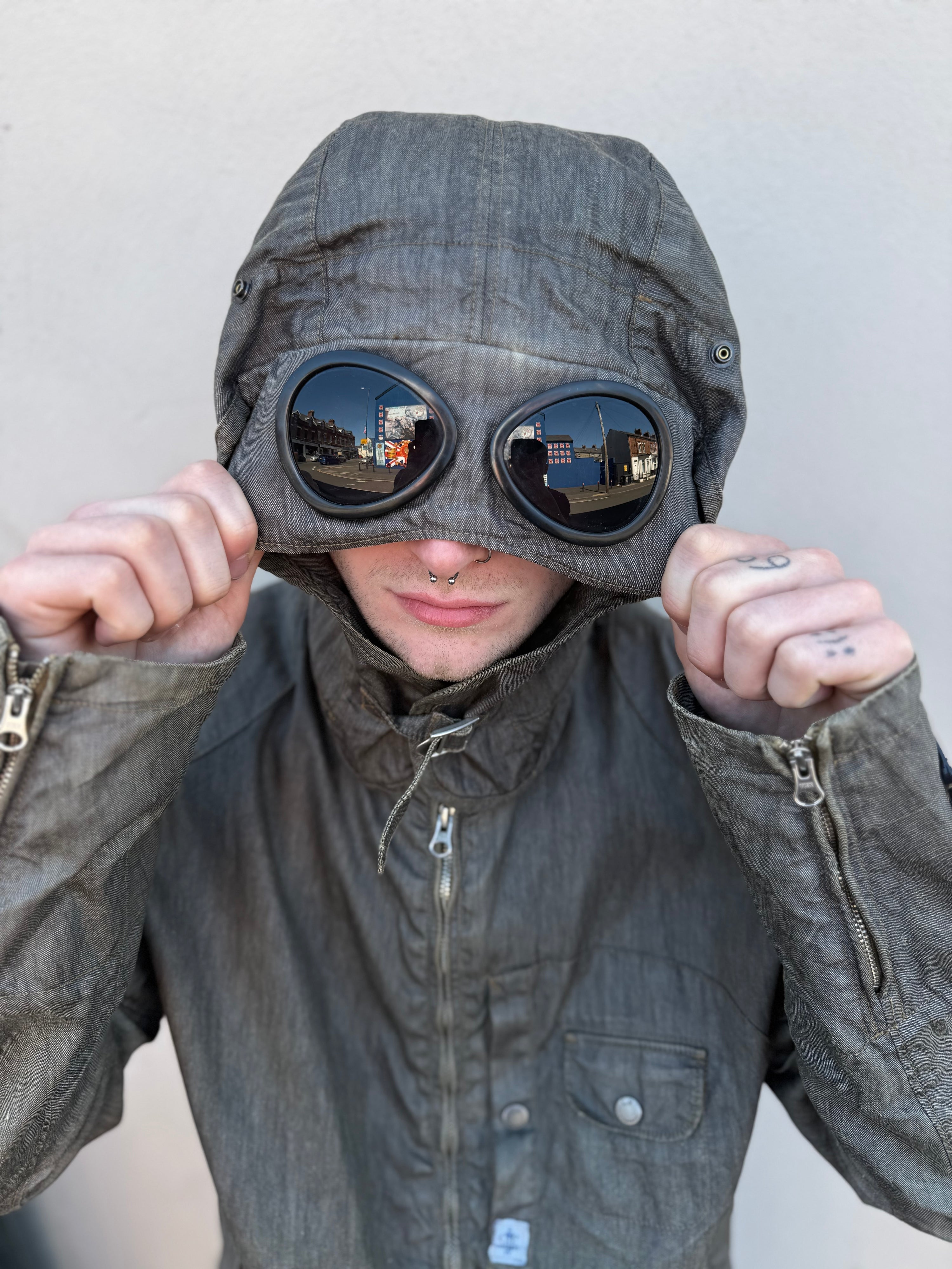 jacket with goggles in hood CP Company 2000's lino flax goggle jacket (L) – Uppernostril