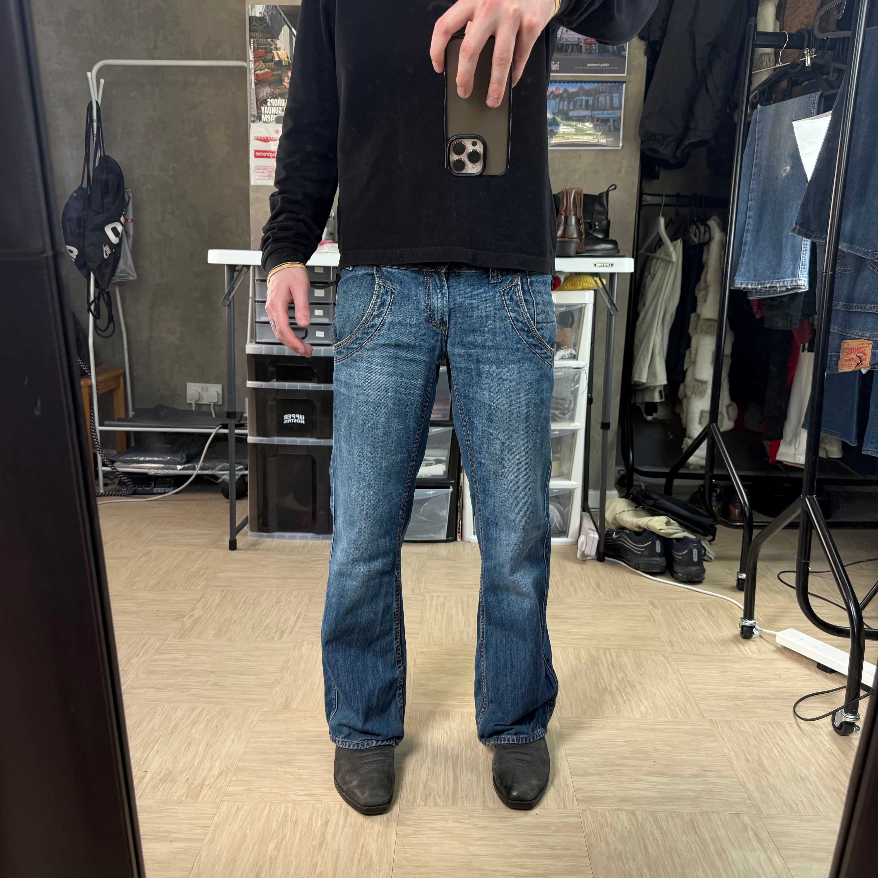 Firetrap black seal 2000's contrast stitch denim bootcut jeans (S)