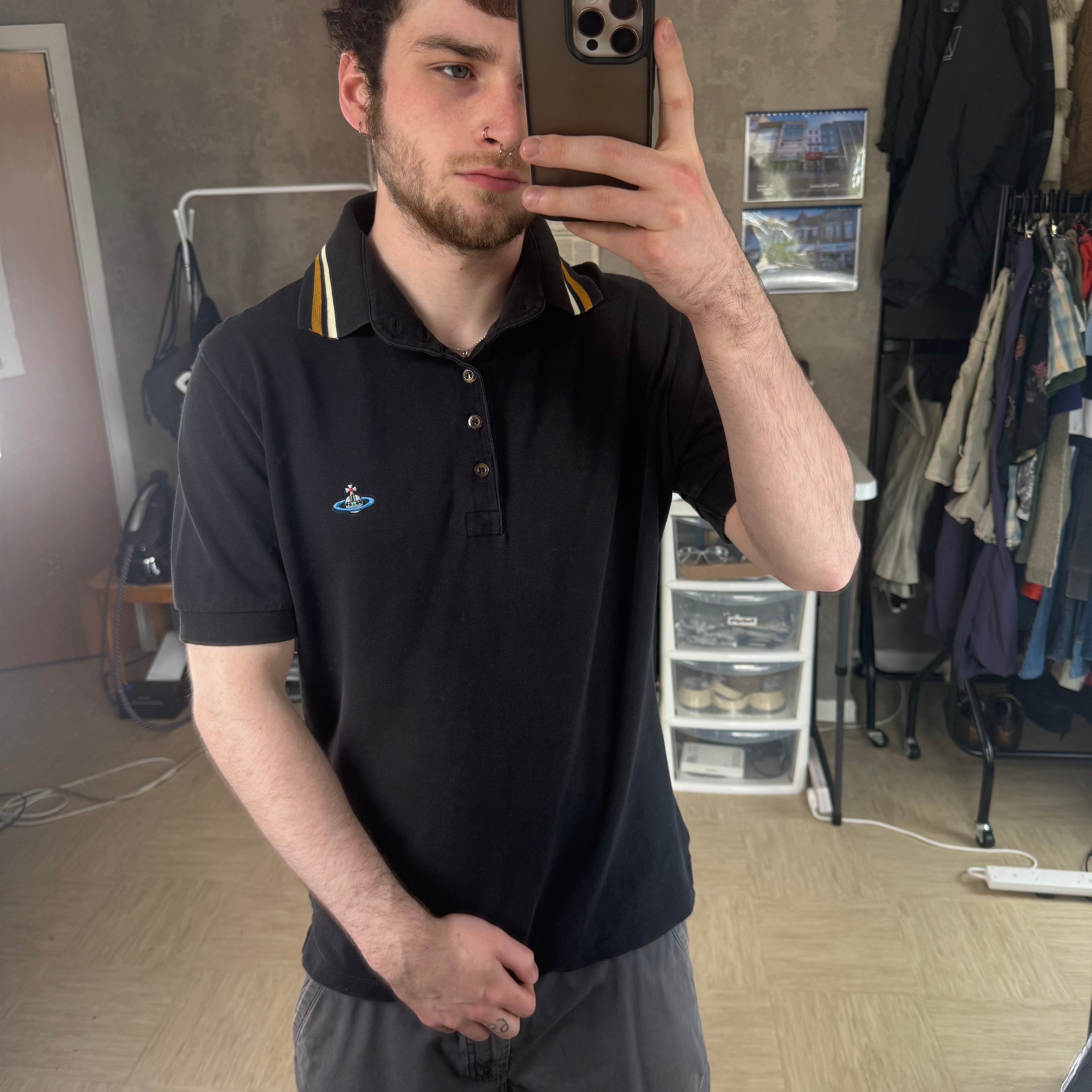 Vivienne Westwood 2000's embroidered button up polo shirt (M)