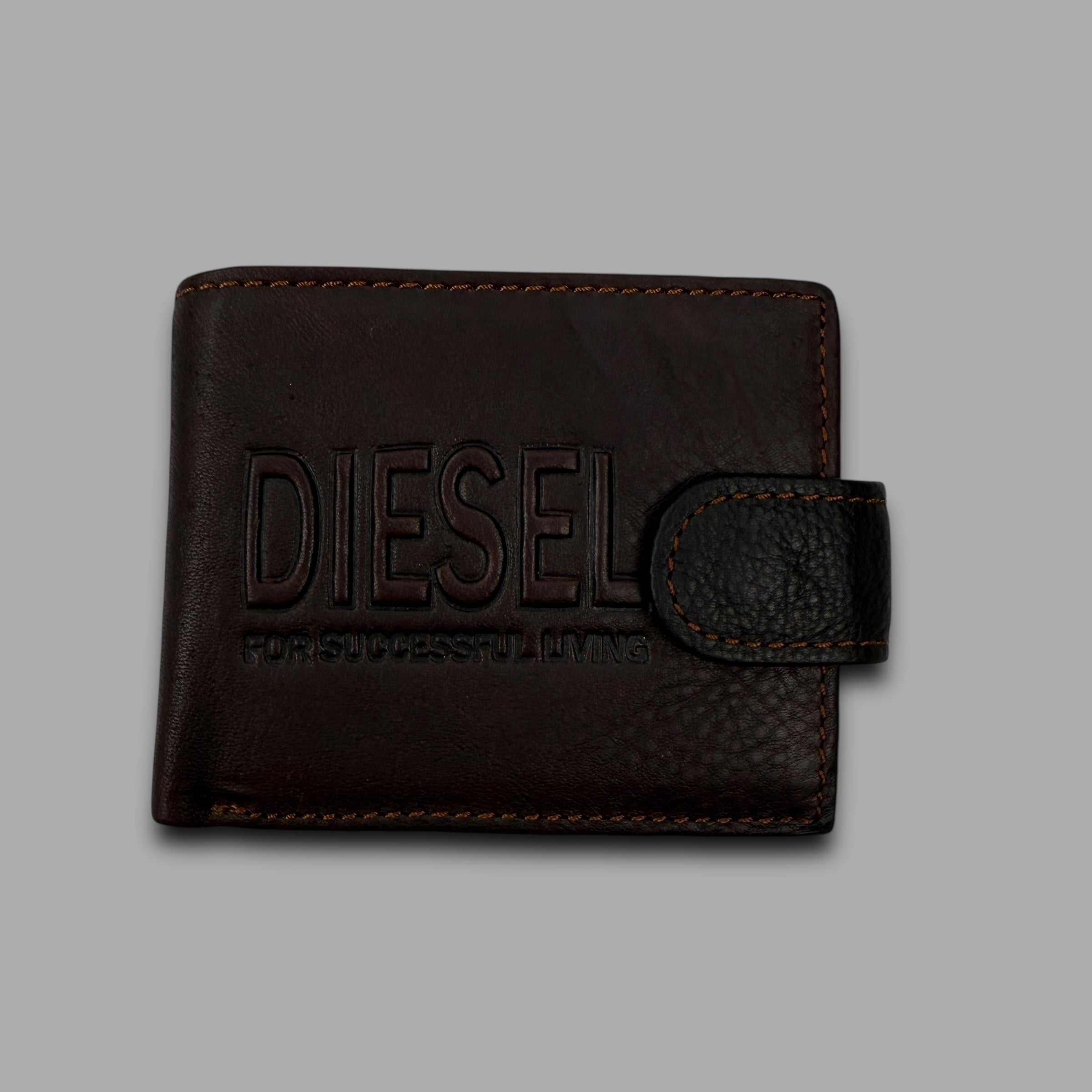 Diesel 2000's contrast stitch brown leather wallet (OS)