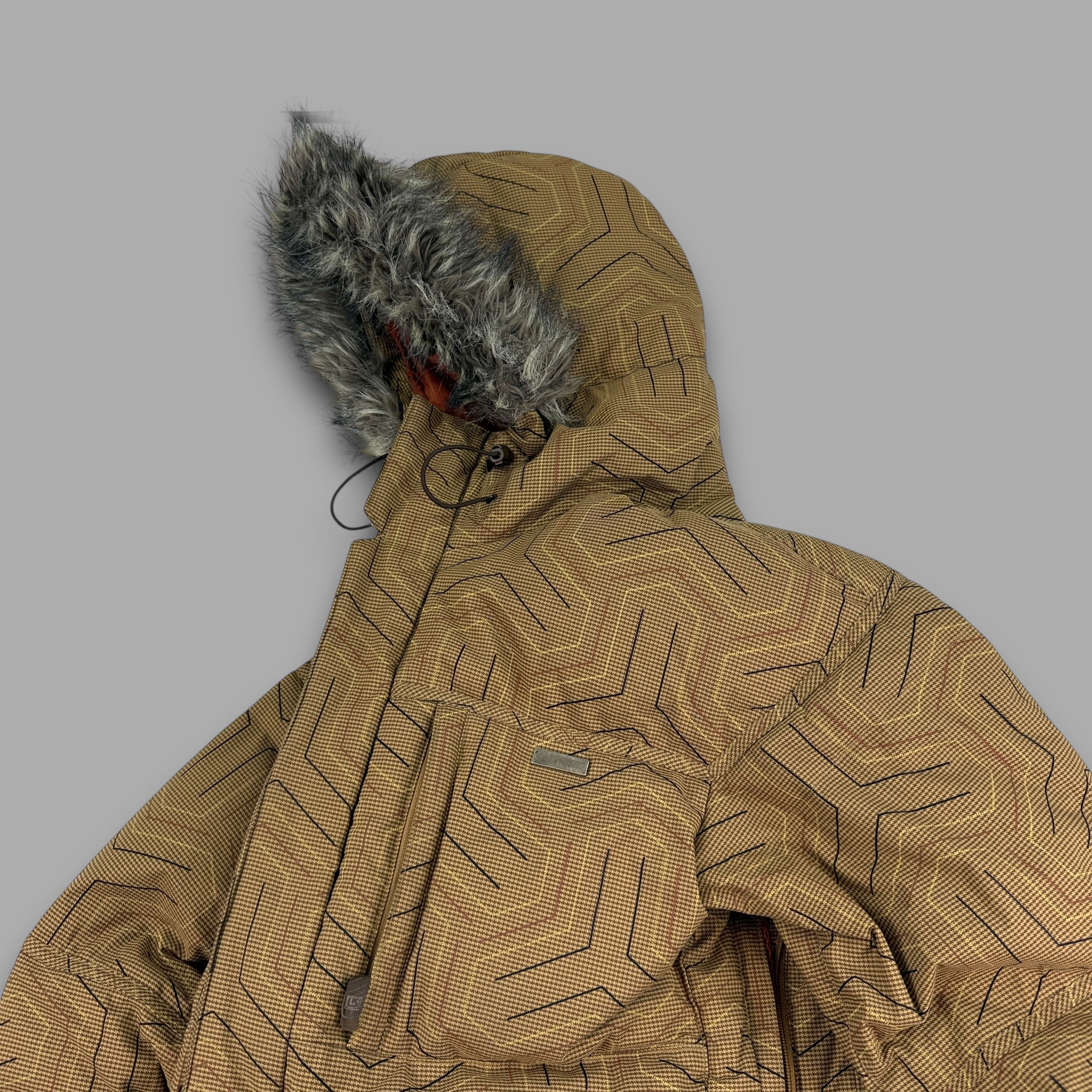 Burton 2000's technical vented monogram ski jacket with fur hood (L)