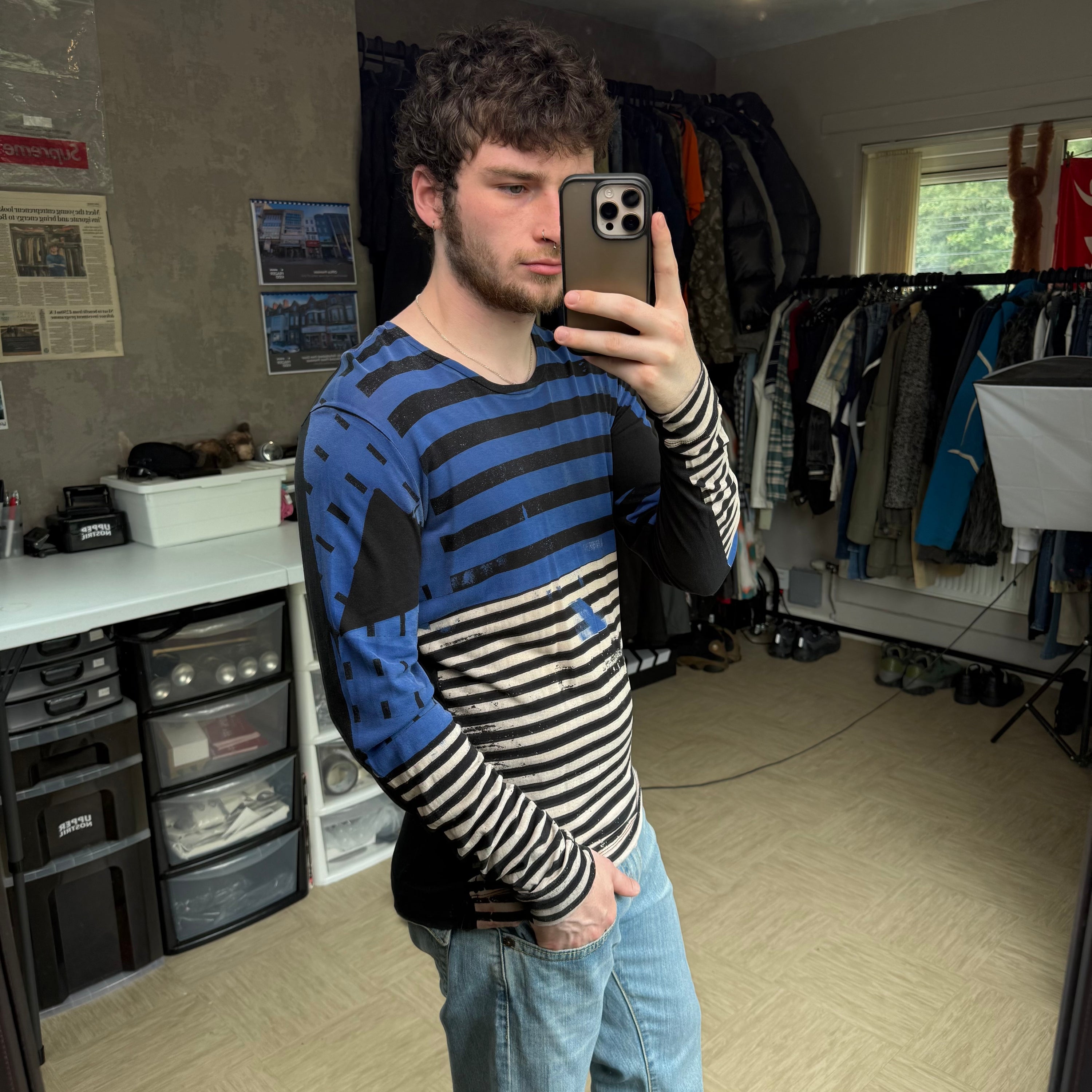 Diesel black label 2000's horizontal stripe fitted long sleeve (S)