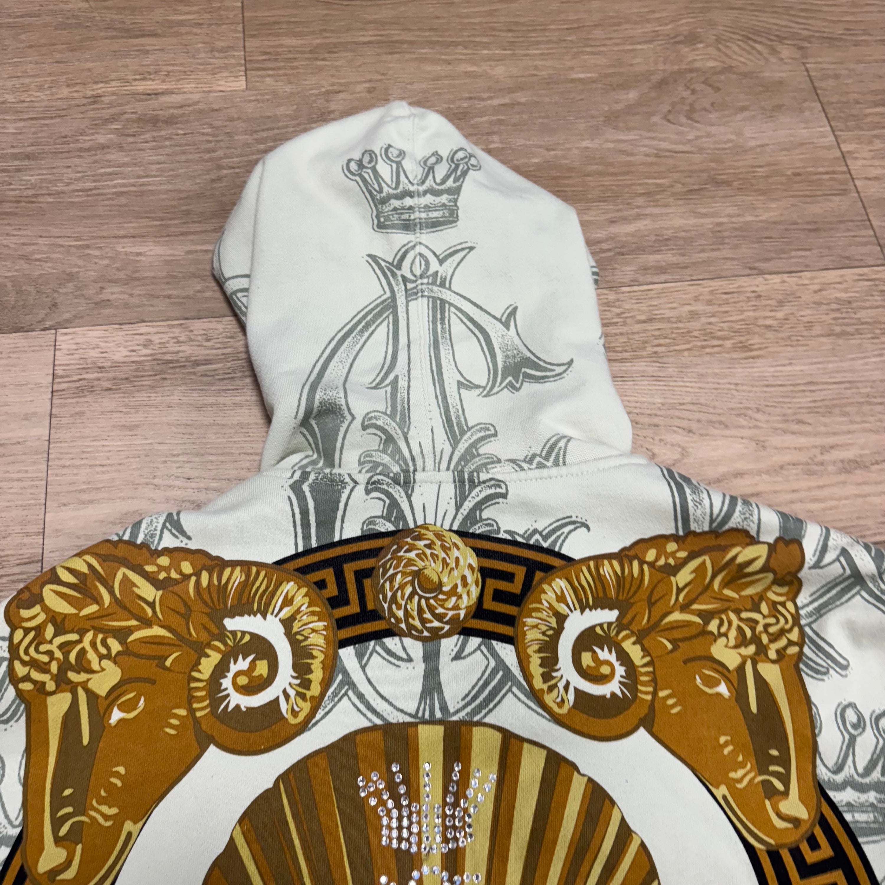 Christian audigier 2000's graphic zip up rhinestone hoodie (L)