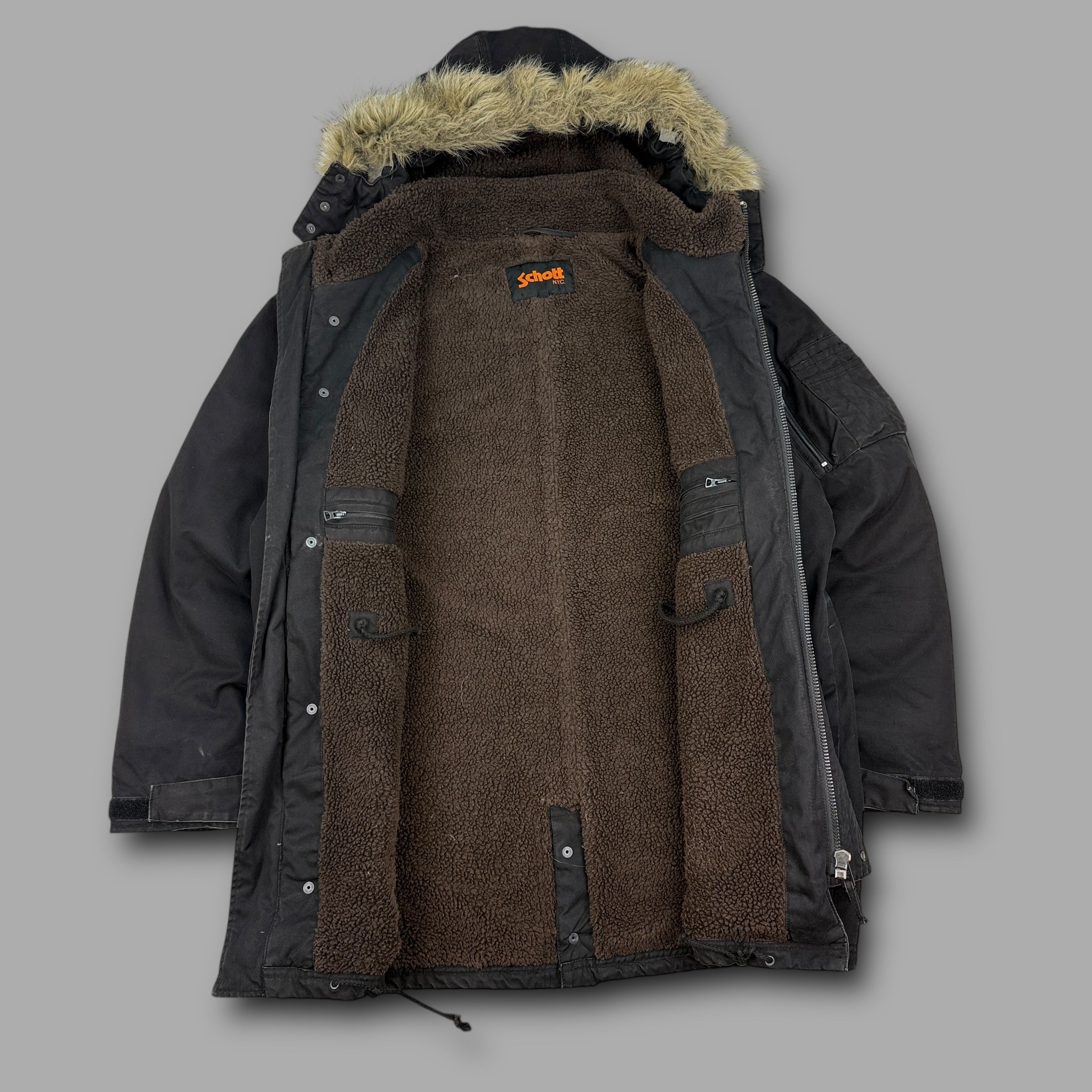 Schott NYC 2000's technical fur hood parka jacket (XL)