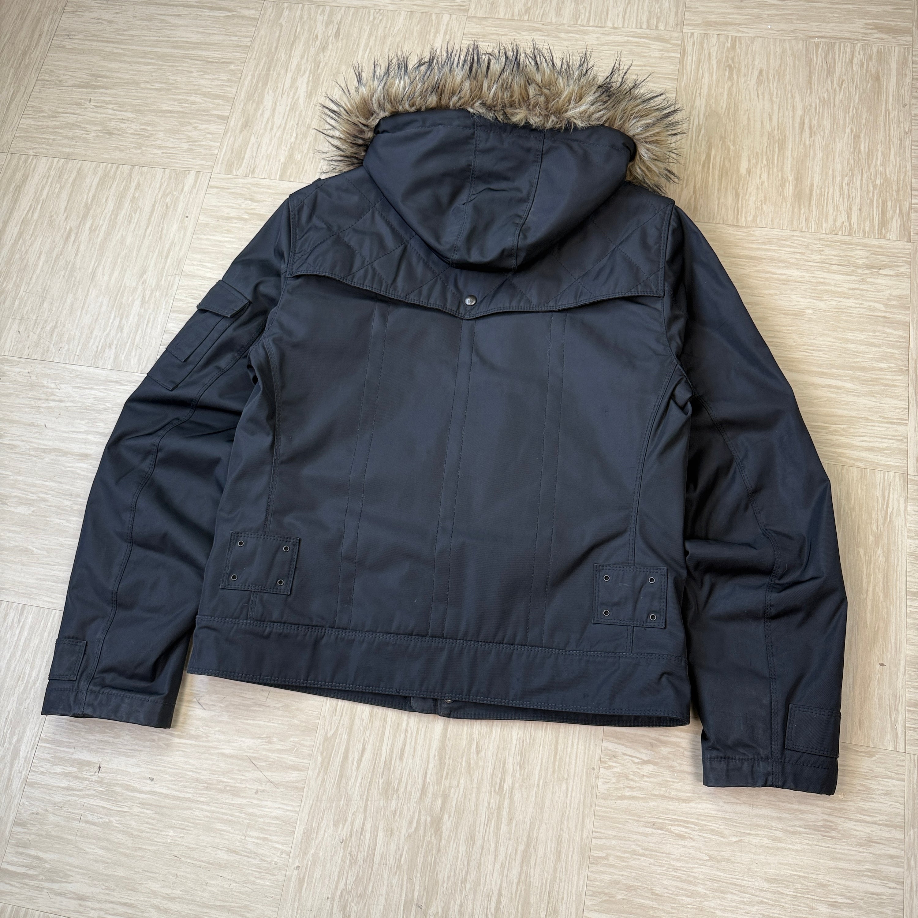 Hugo boss 2000's orange tab technical thermor nylon bomber jacket with fur hood (L)