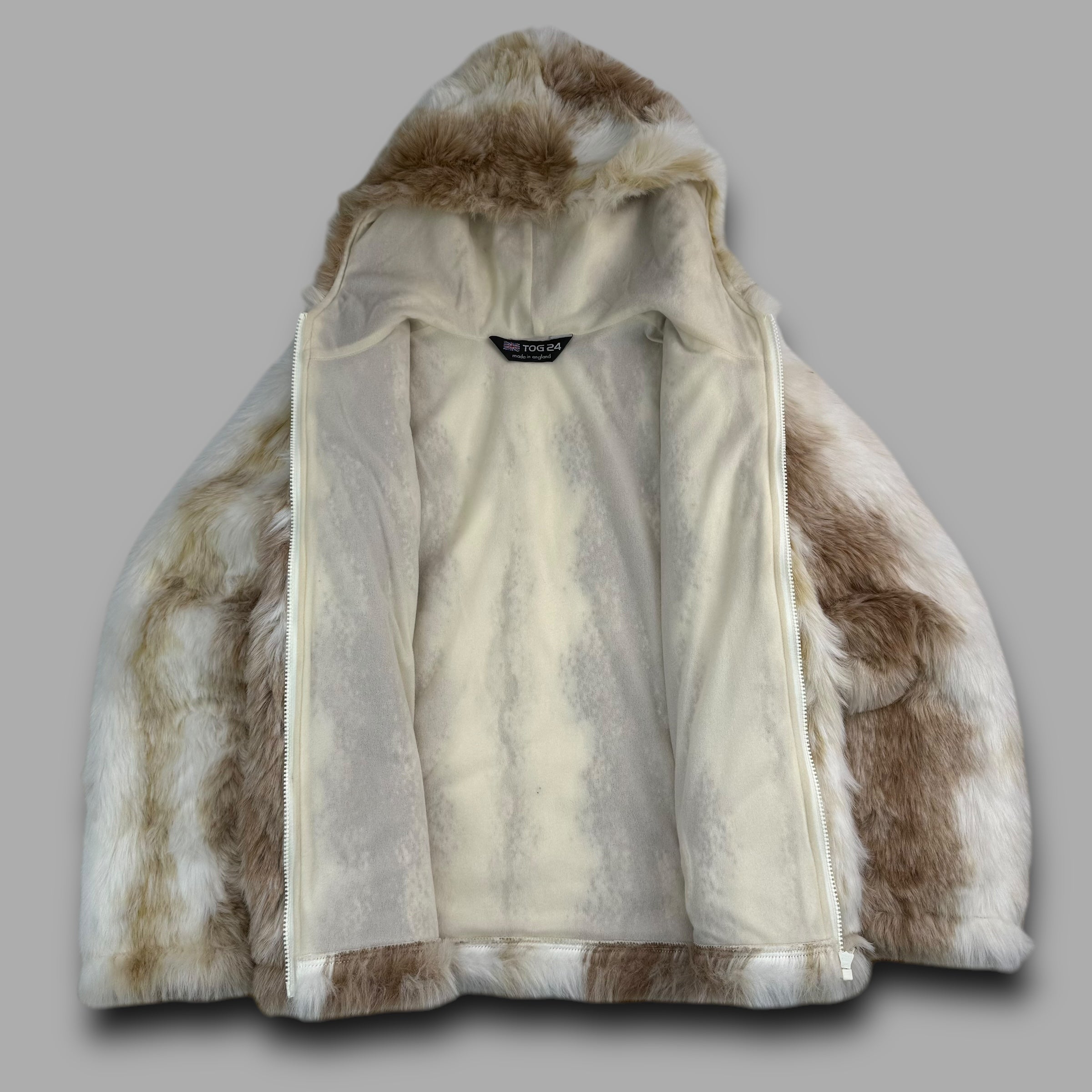 Tog24 1990's modacrylic faux fur zip up hooded jacket (M)