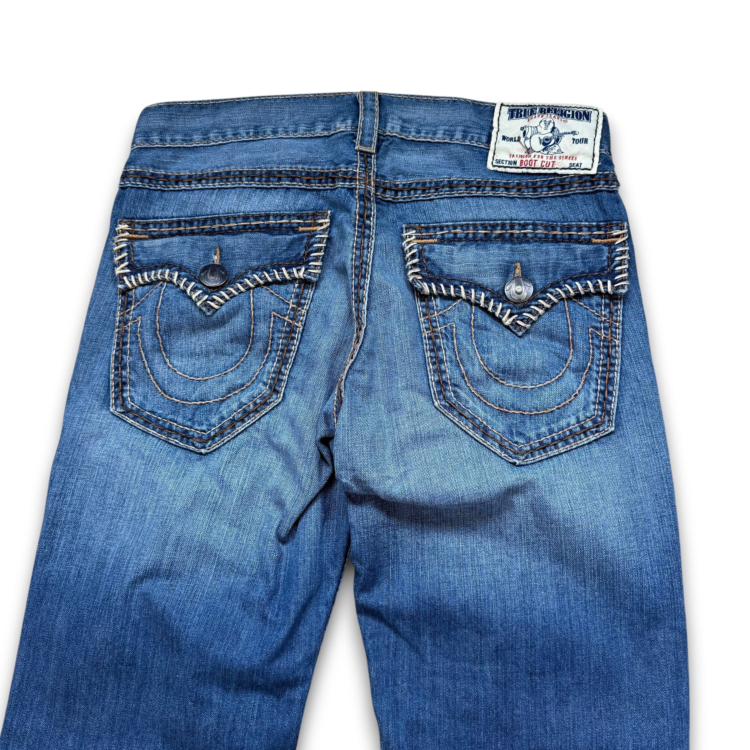 True religion 2000's big contrast stitch denim bootcut jeans (M)