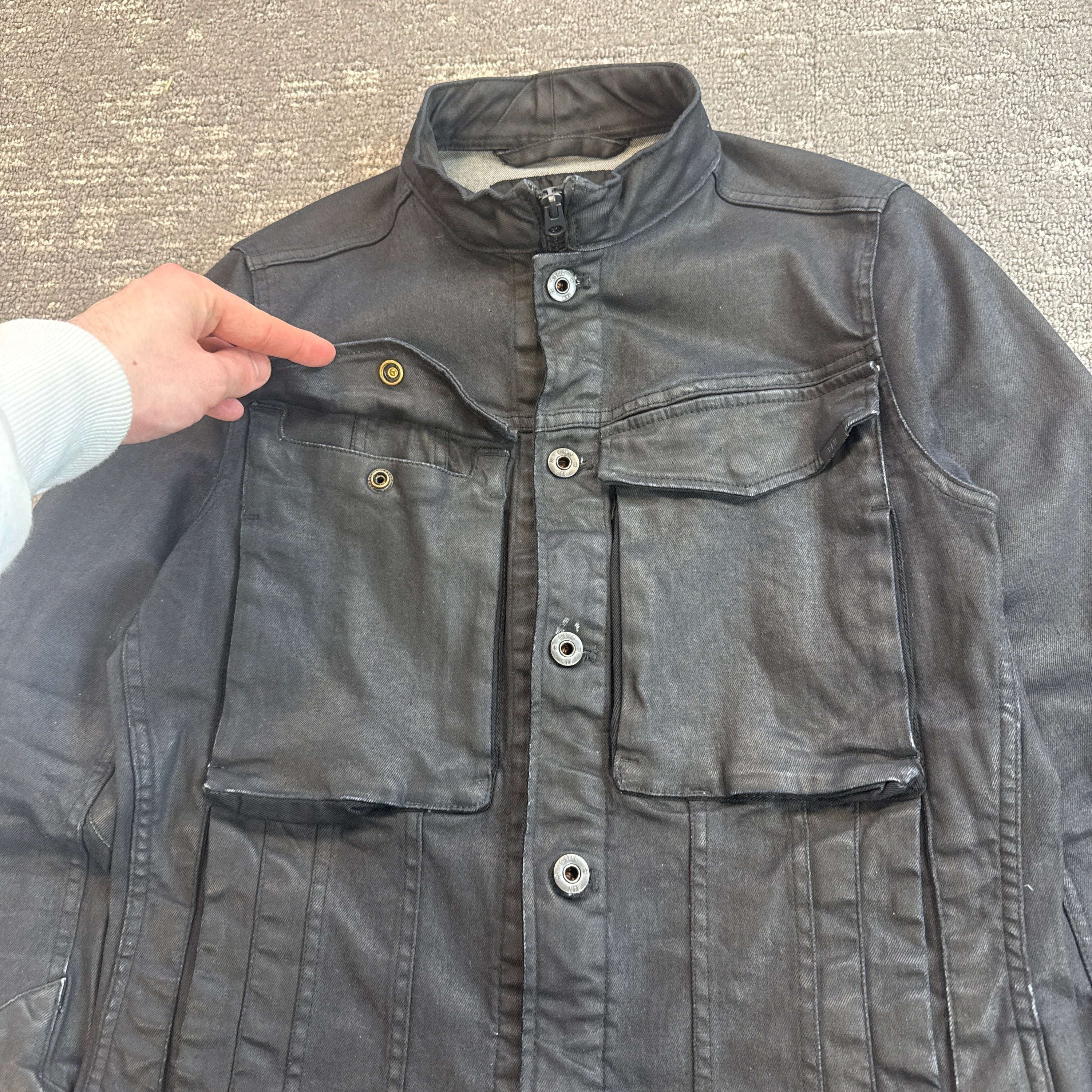 Gstar RAW multi-pocket zip up military wax jacket (S)