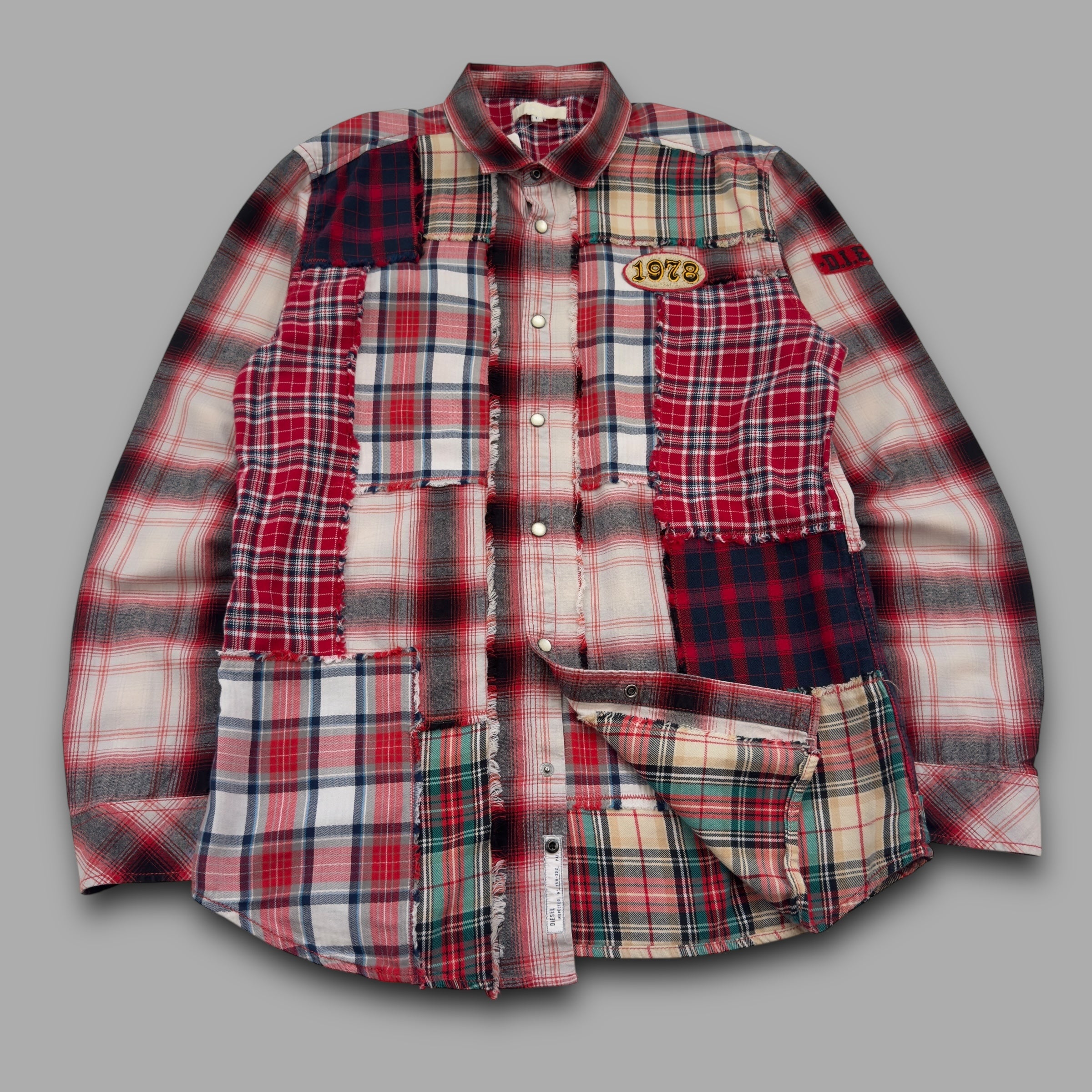 Diesel 2000's plaid patchwork button up shirt (L)