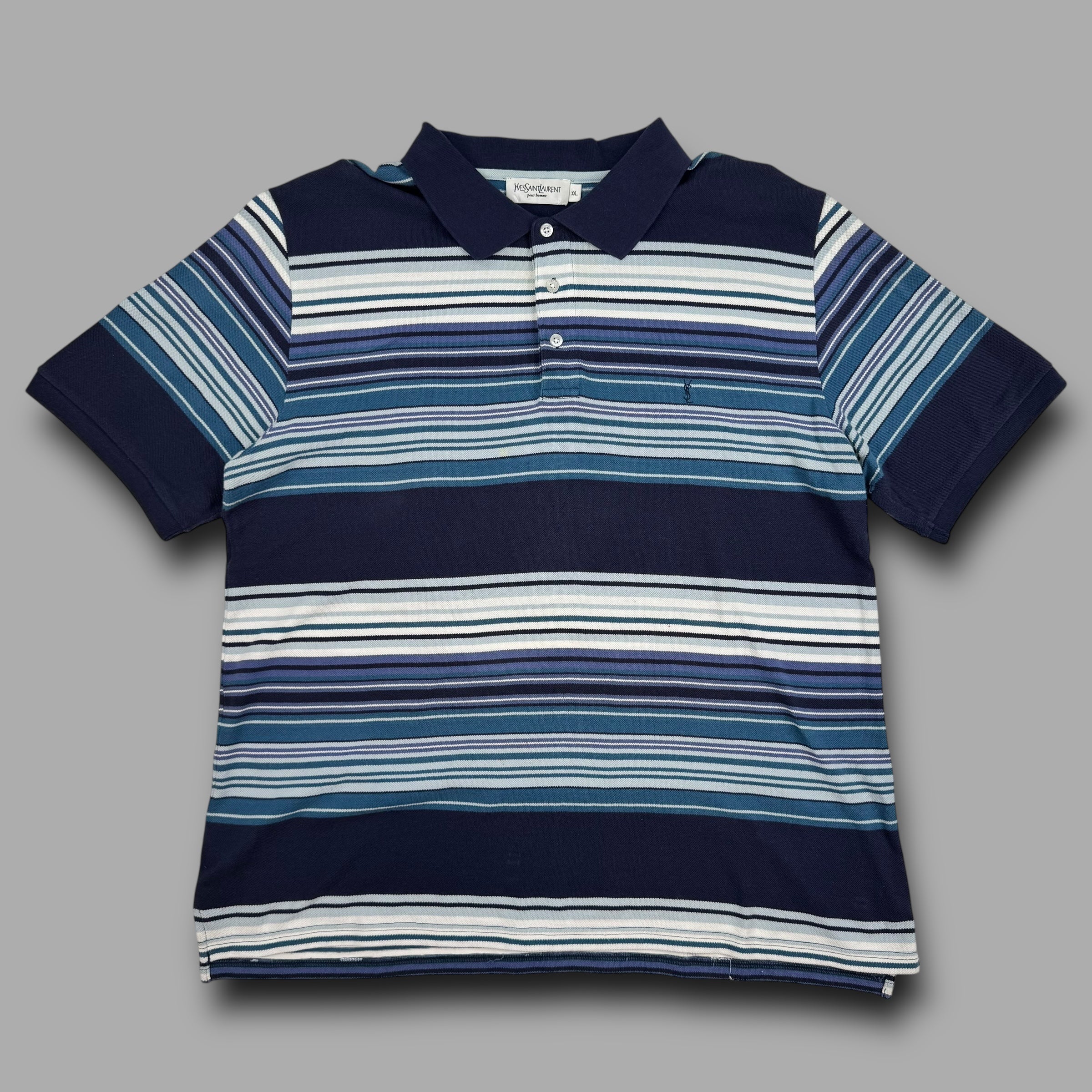 Yves saint laurent 2000's graphic embroidered striped polo shirt (XXL)