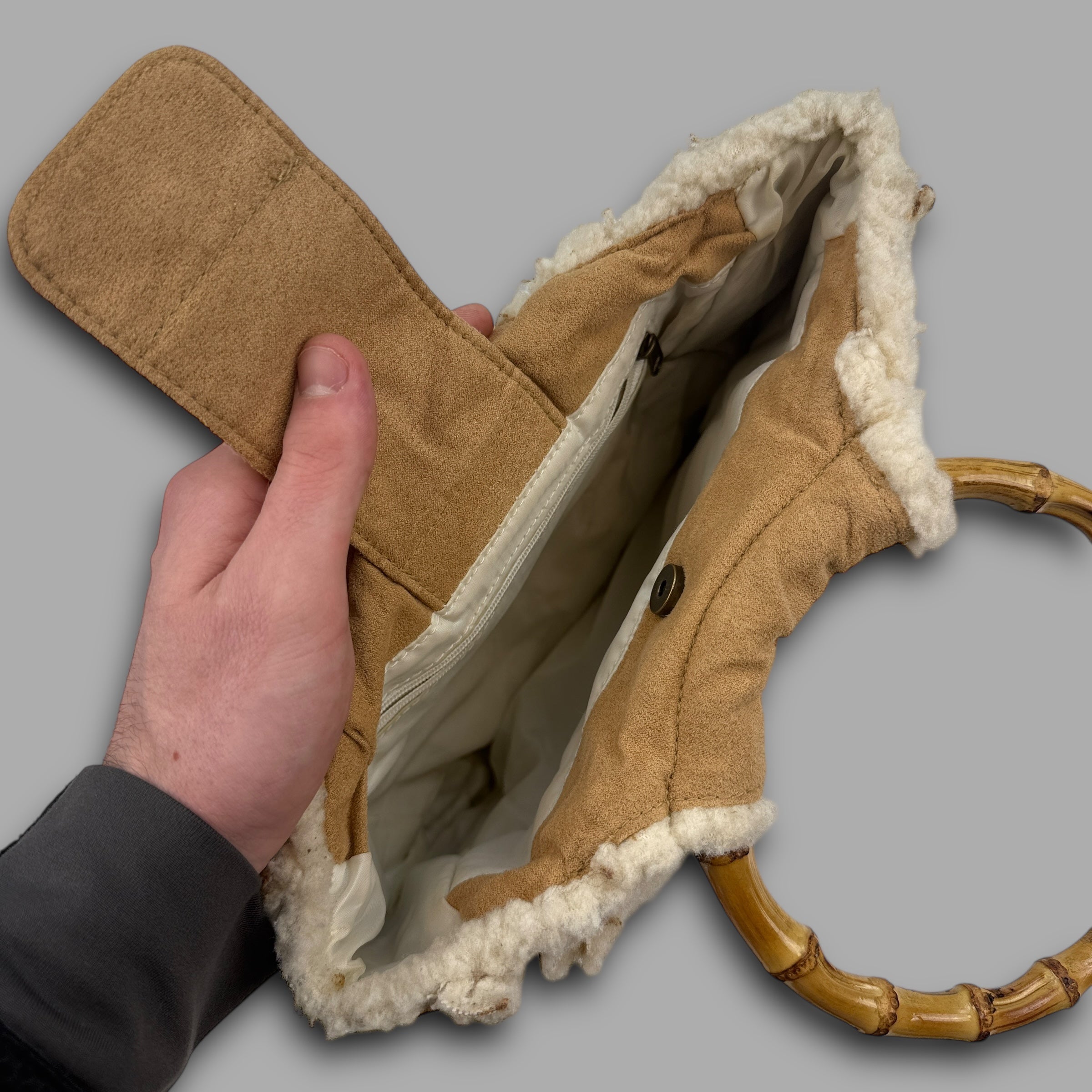 Animal suede handbag with bamboo handles (OS) wms