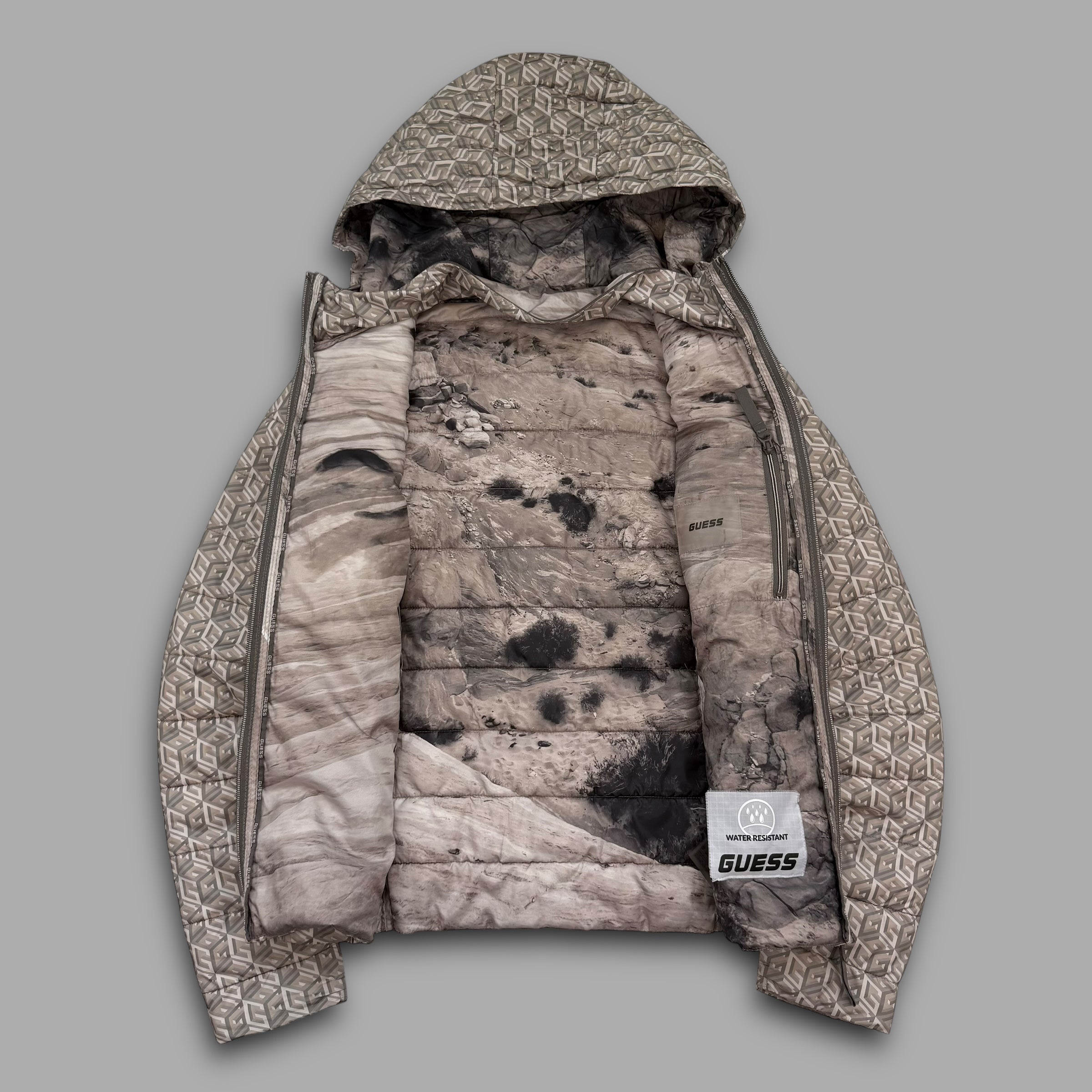 Guess 2000's monogram zip-up nylon puffer jacket (S)