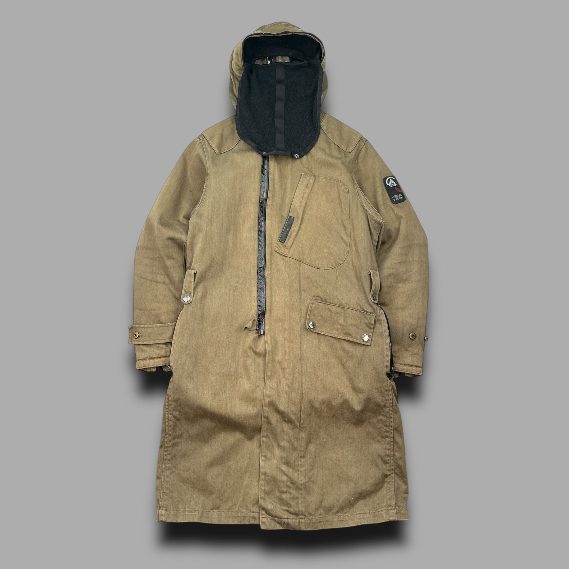 Avirex lab equipment 2000's technical asymmetrical zip up balaclava parka jacket (S)