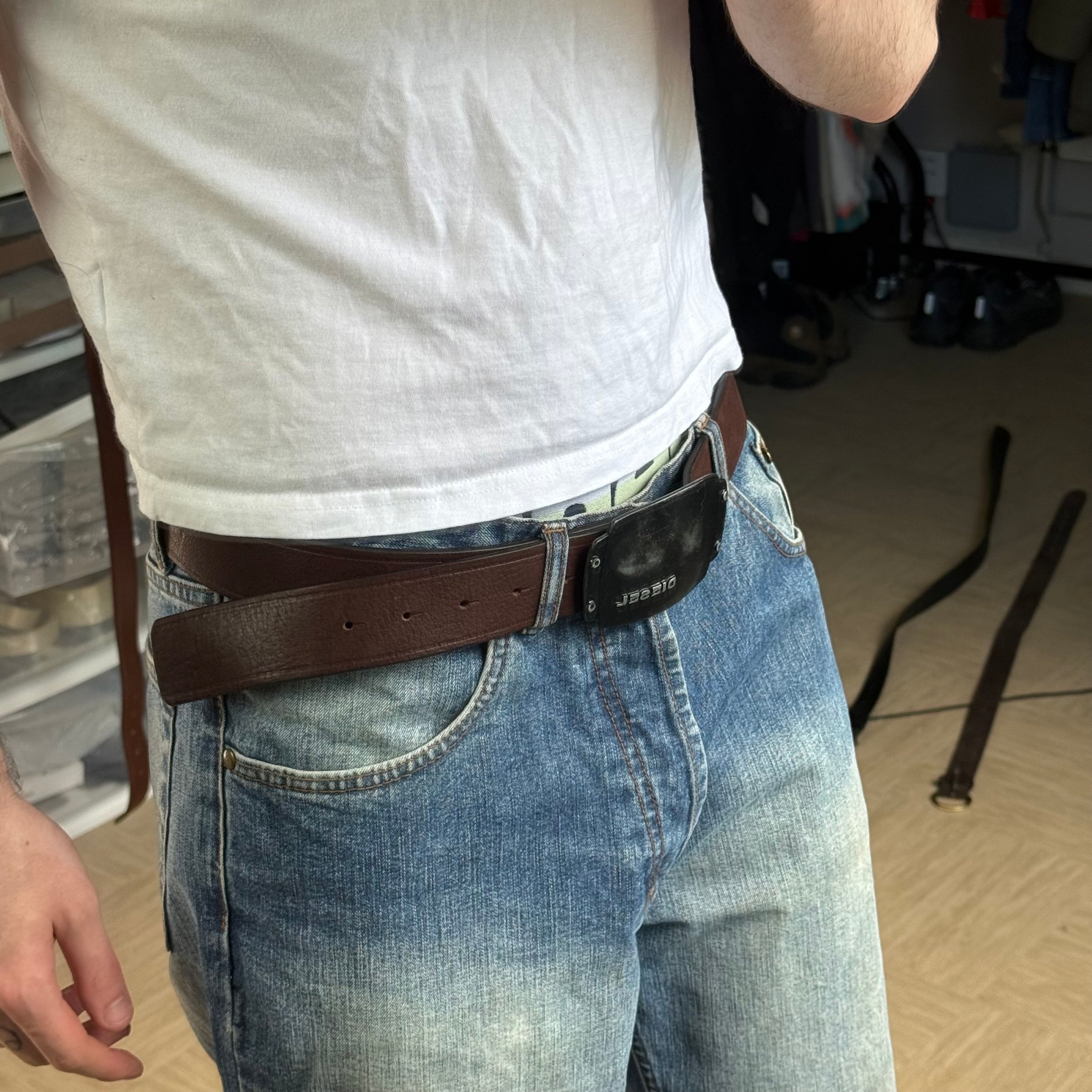 Diesel 2000's metal big buckle leather belt (OS)