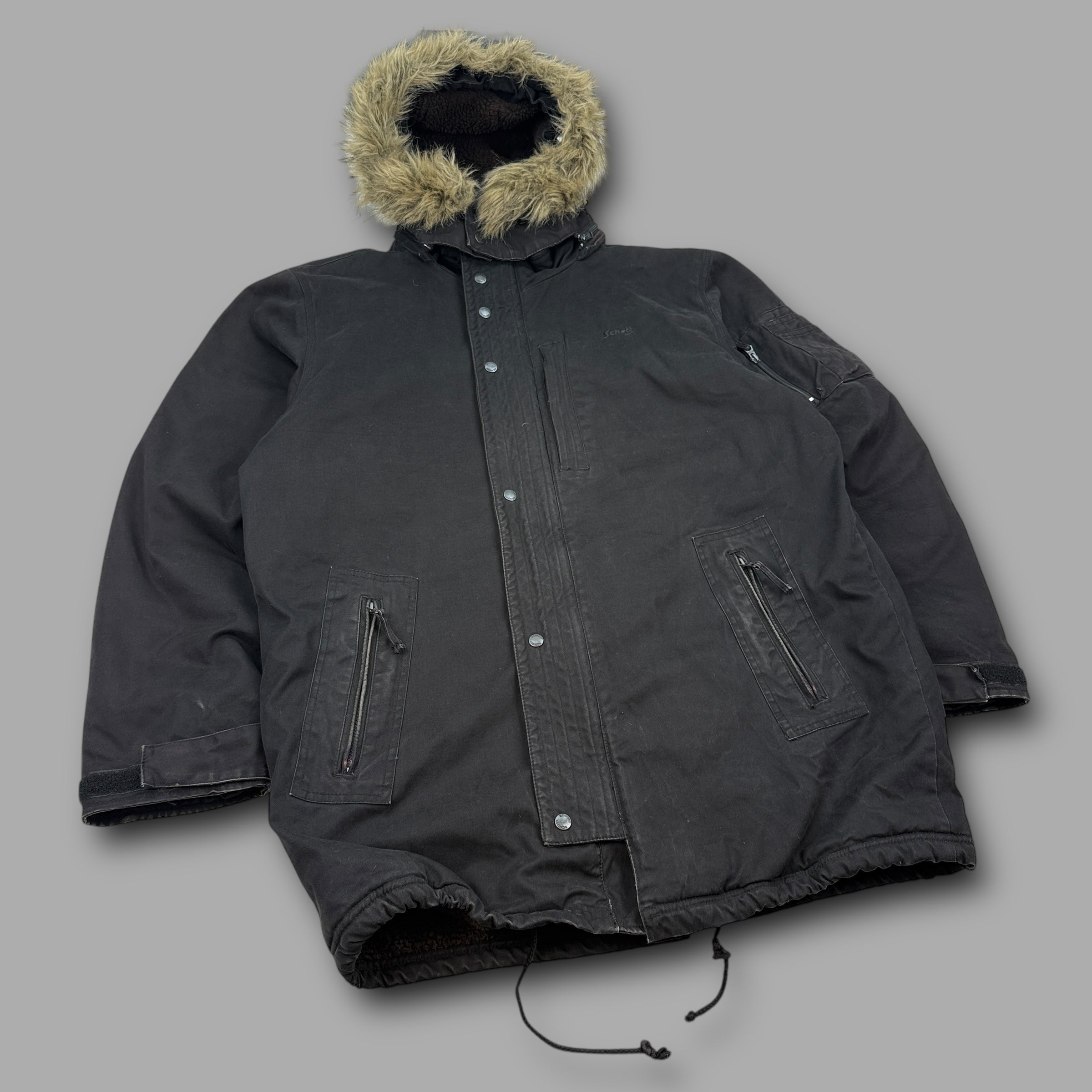Schott NYC 2000's technical fur hood parka jacket (XL)