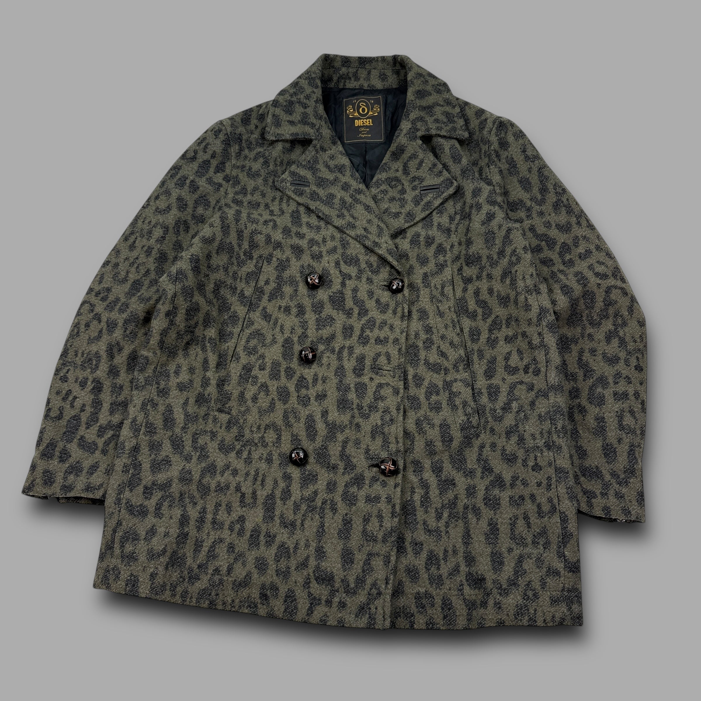 Diesel 2000's double breasted leopard peacoat (L) wms