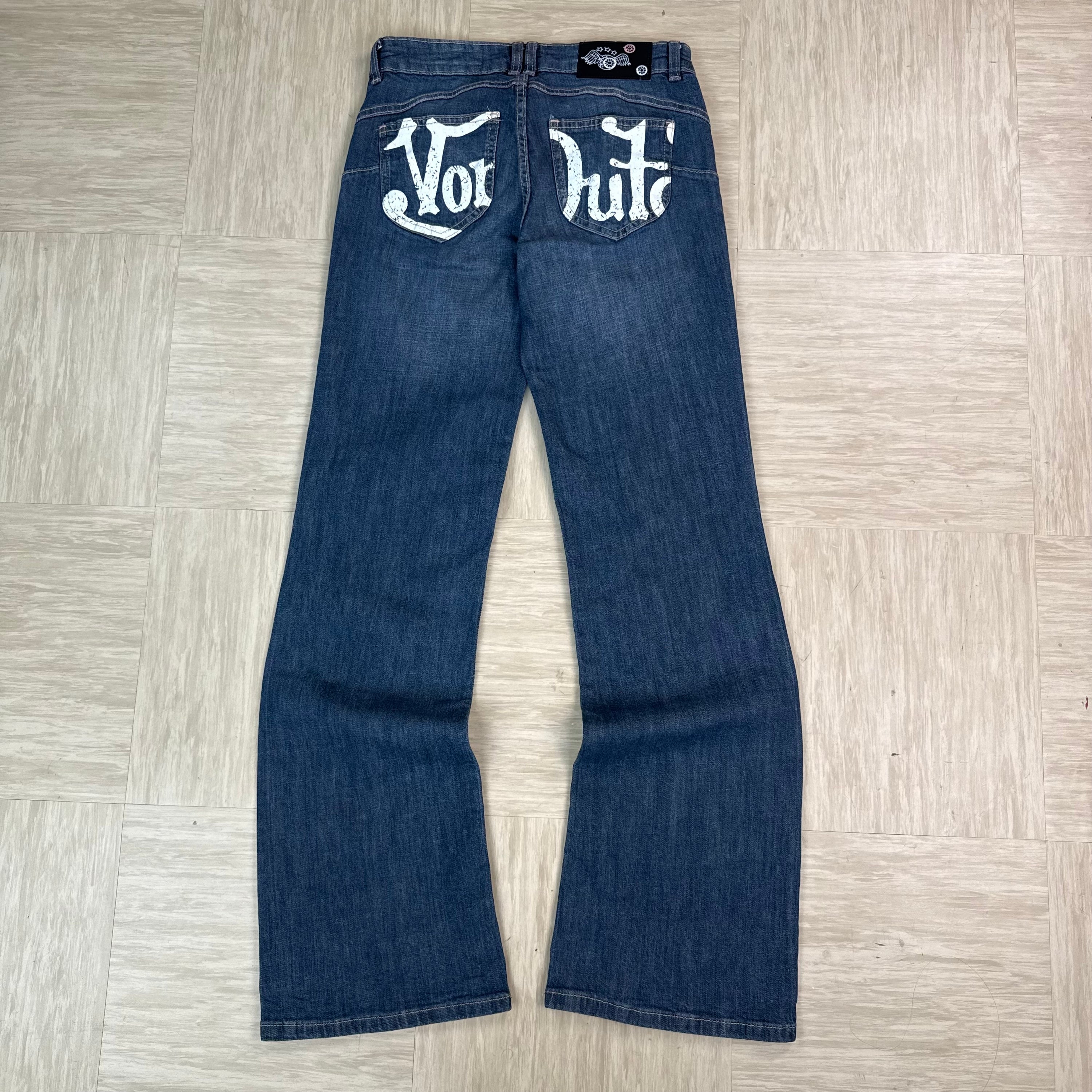 Von Dutch x Bershka graphic relaxed denim bootcut jeans (M) wms