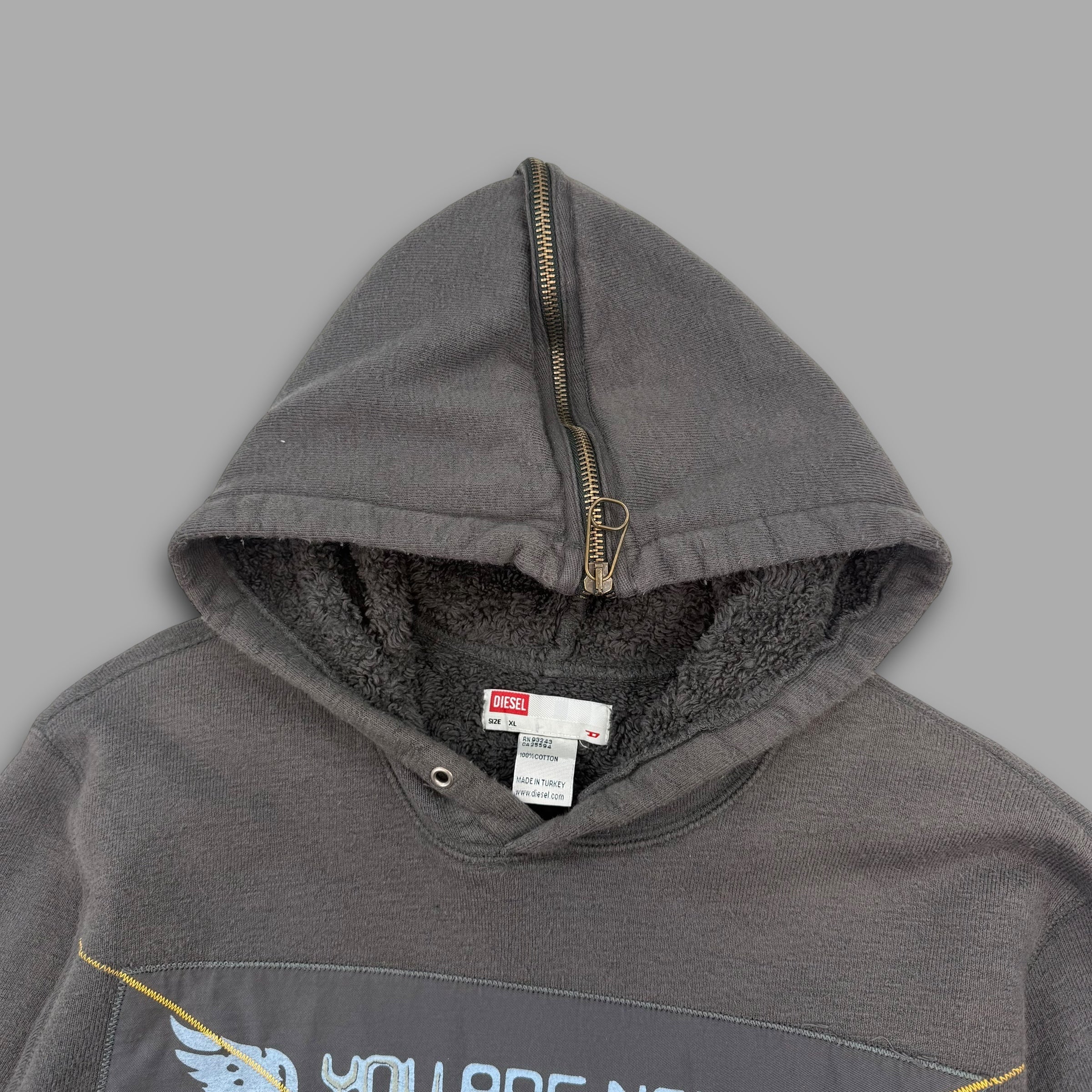 Diesel 2000's sherpa lined split hood pullover hoodie (M-XL)
