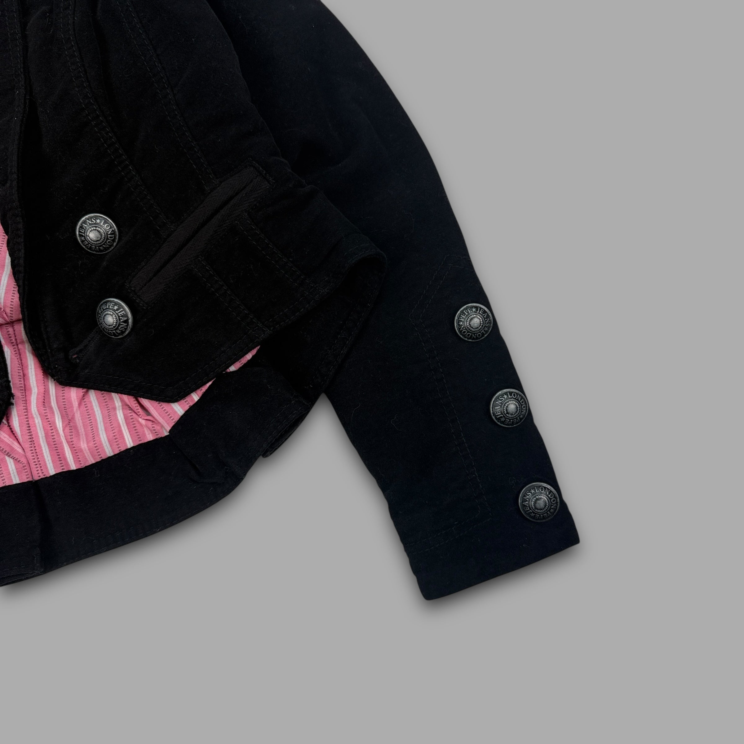 Pepe Jeans 2000's multi-pocketed velvety military jacket with metalic embroidery (XS) wms