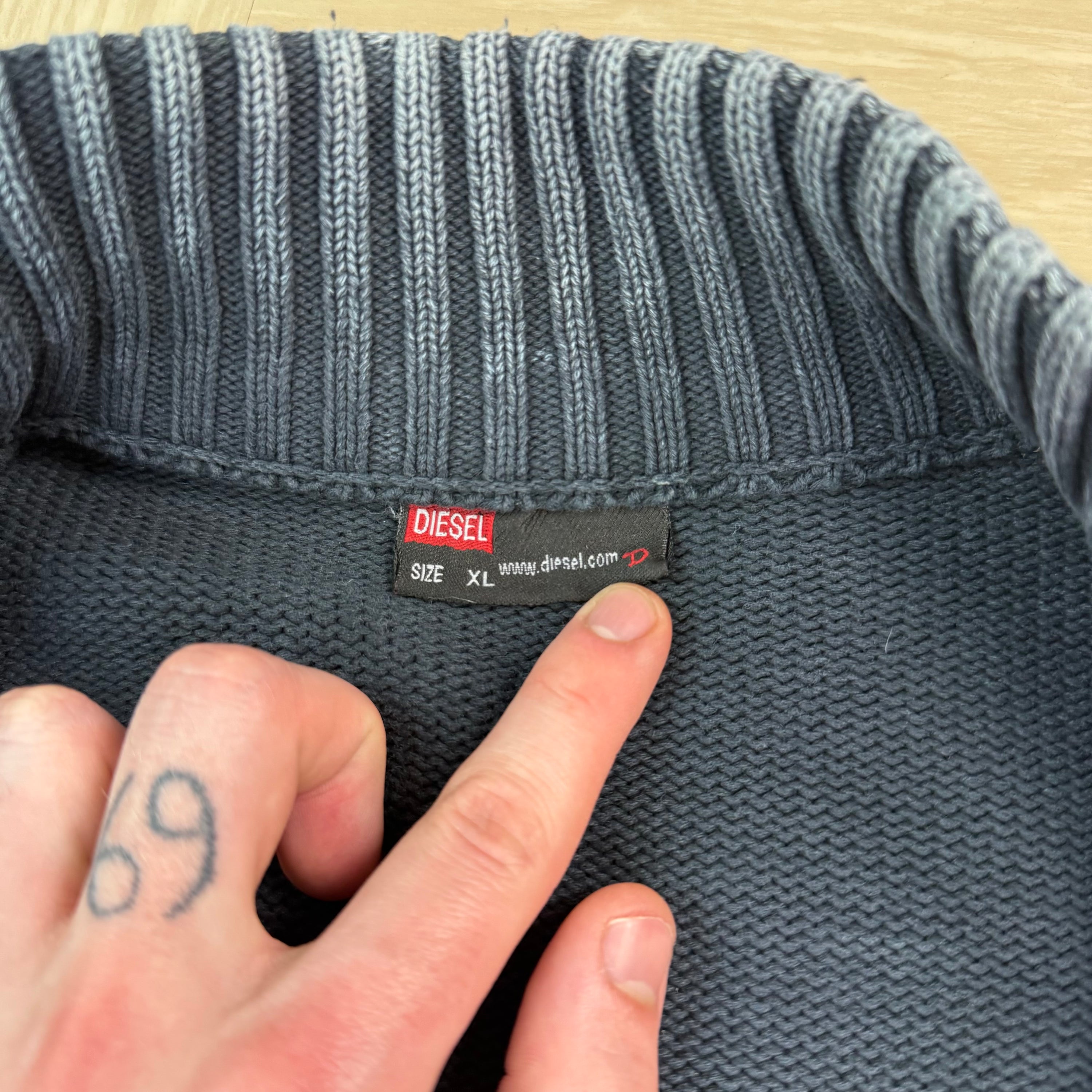 Diesel 2000's knit embroidered zip up hybrid jacket (XL)