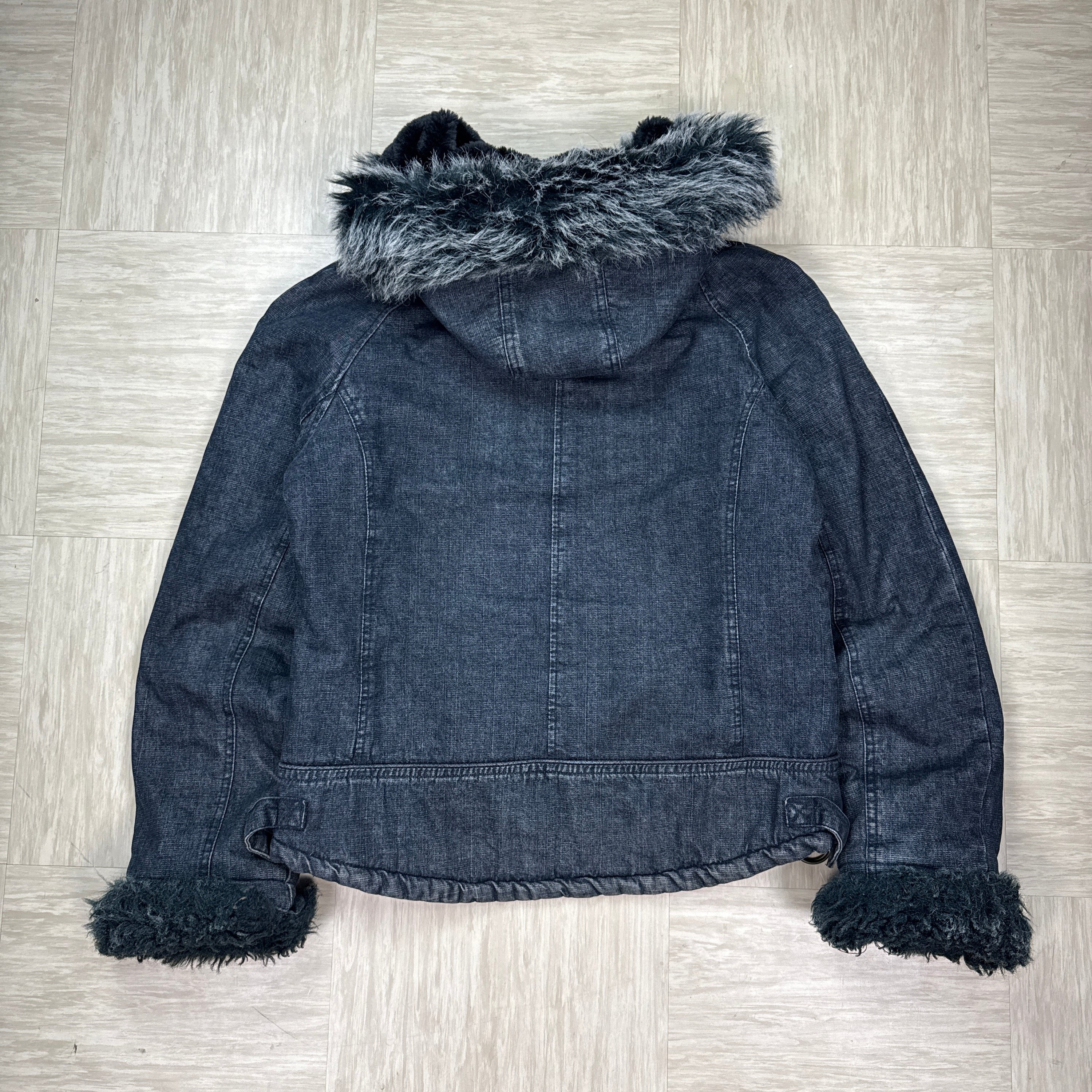 Alibi 1990's cropped zip up denim faux fur hooded jacket (S)