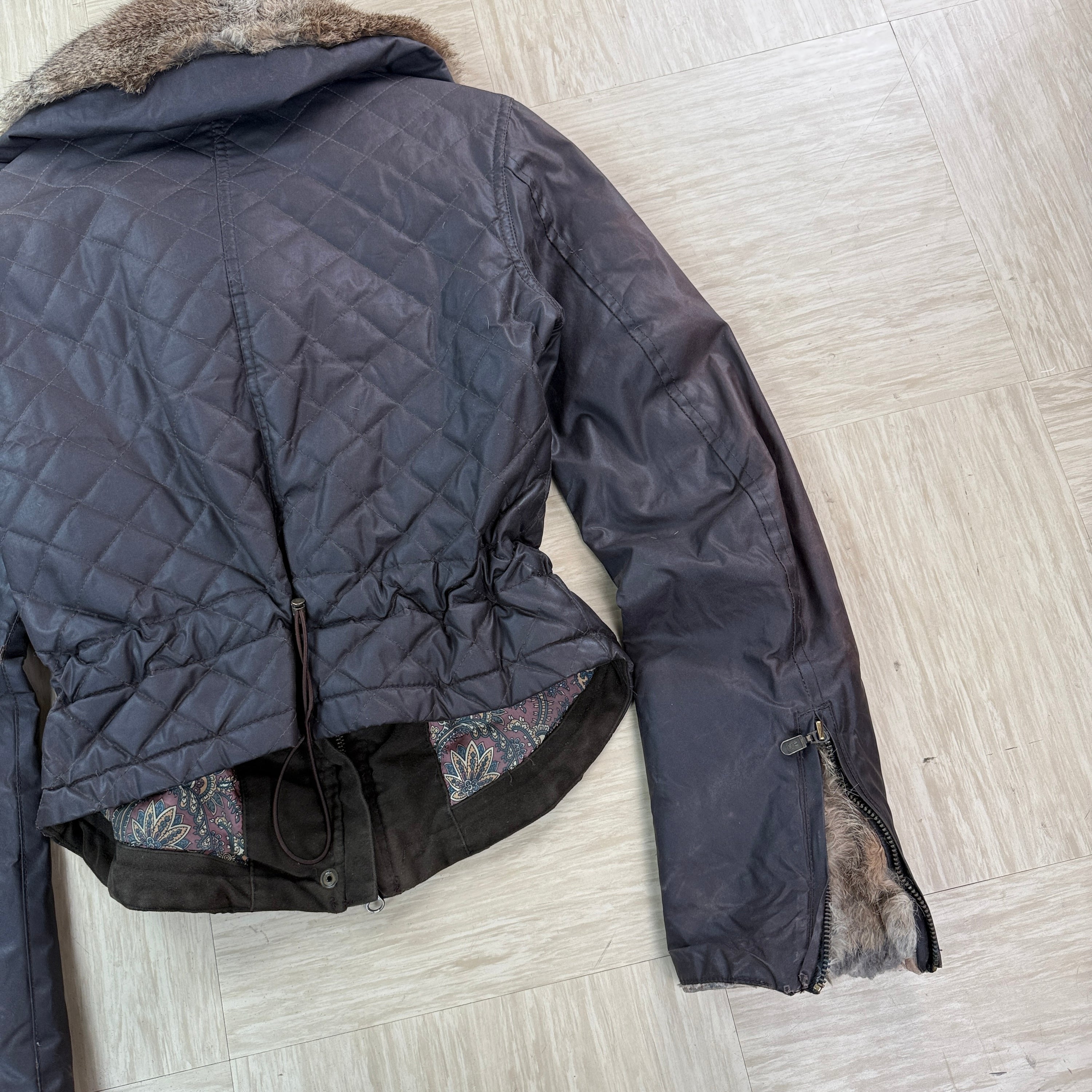 Belstaff 2000's fur collar leather wax jacket (M) wms