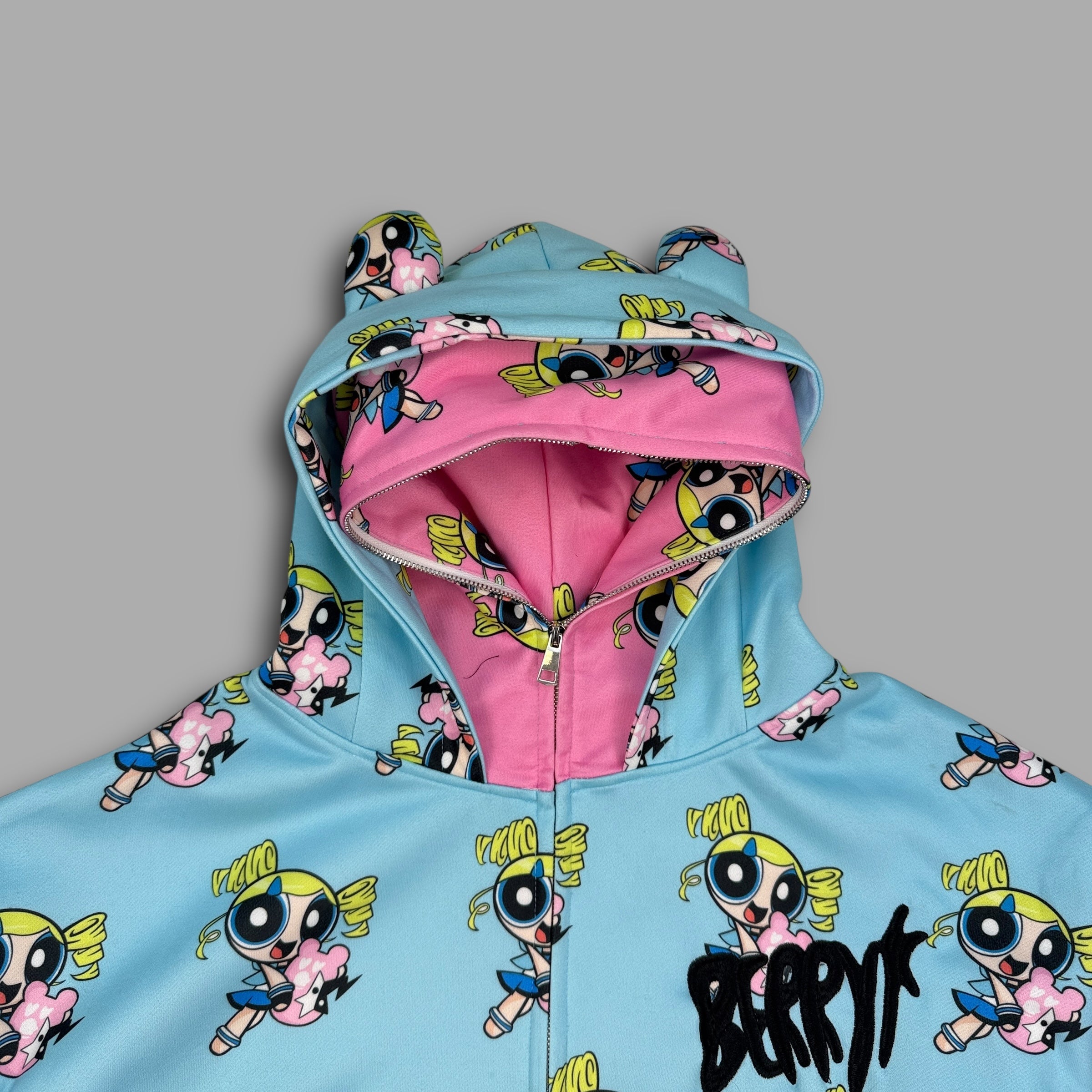 Berry's Japan full-zip monogram power puff girls hoodie (L)