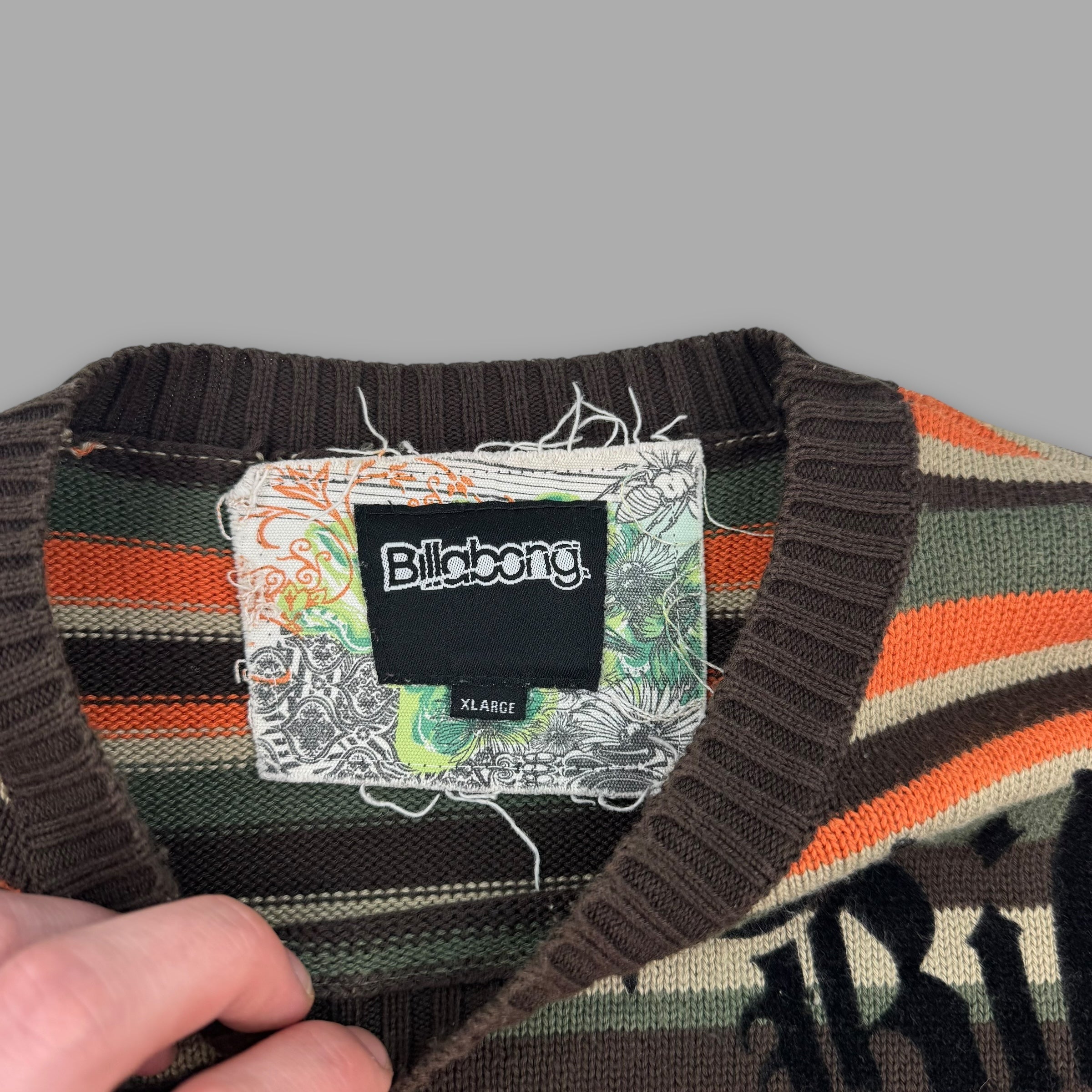 Billabong 2000's horizontal stripe graphic pullover knit sweater (XL)