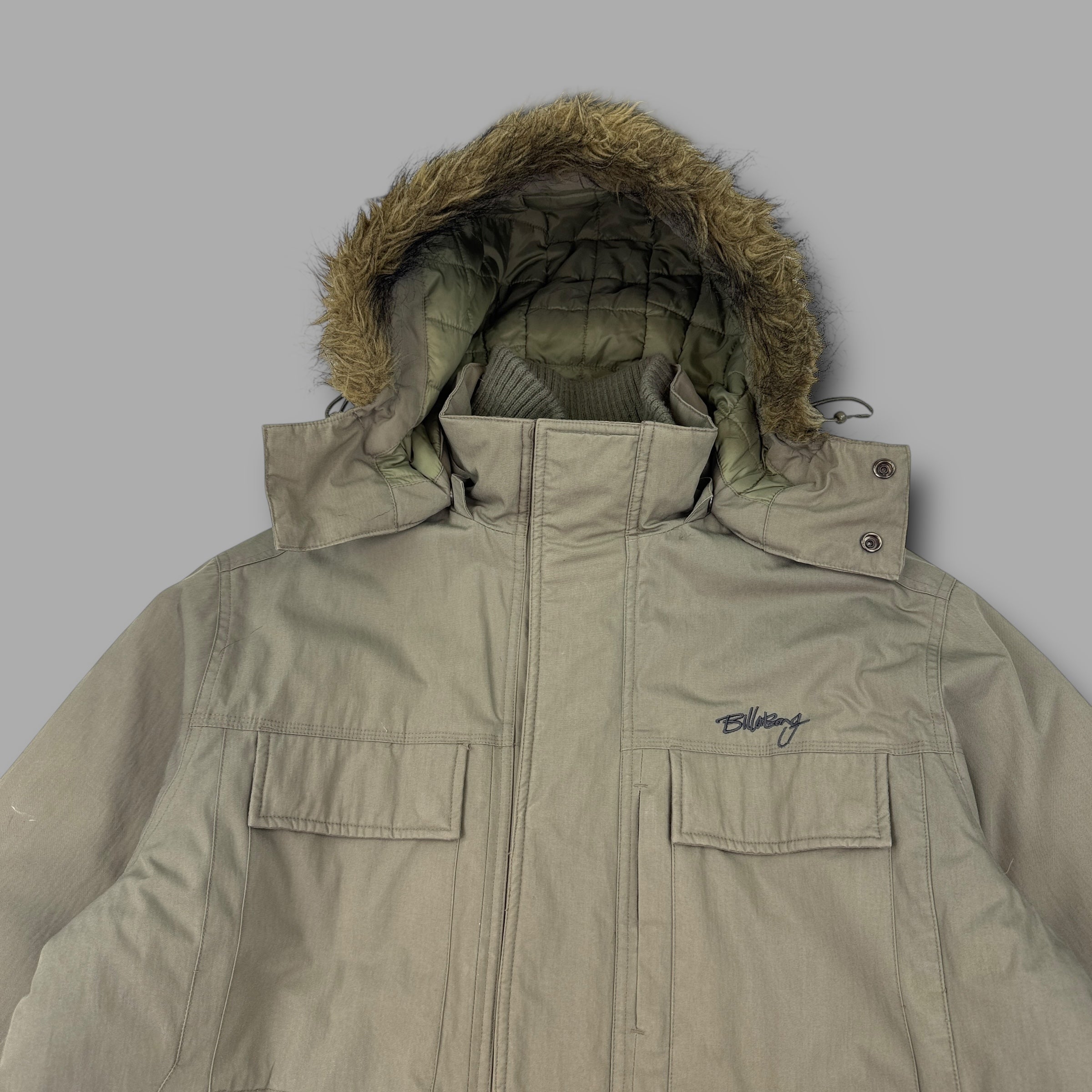 Billabong 2000's technical heavyweight multi-pocket fur hood parka jacket (L)