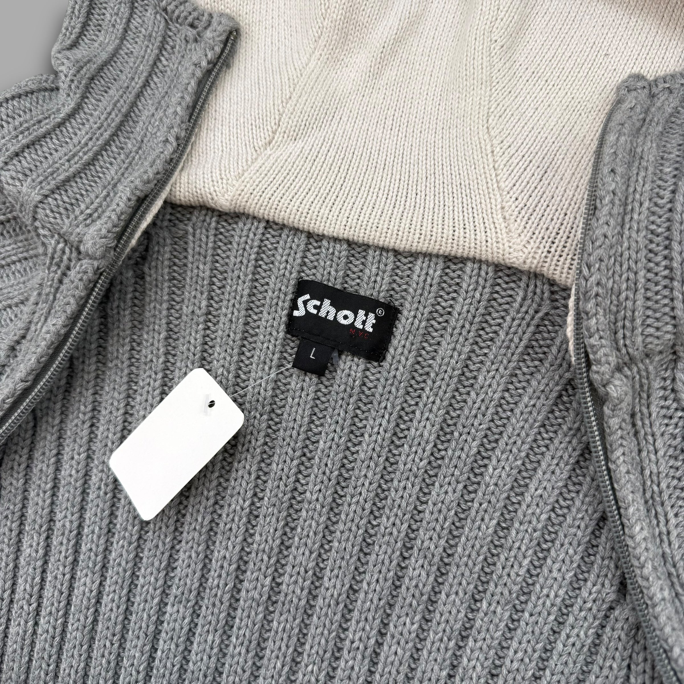 Schott NYC 2000's balaclava knit asymmetrical zip pullover jacket (L)