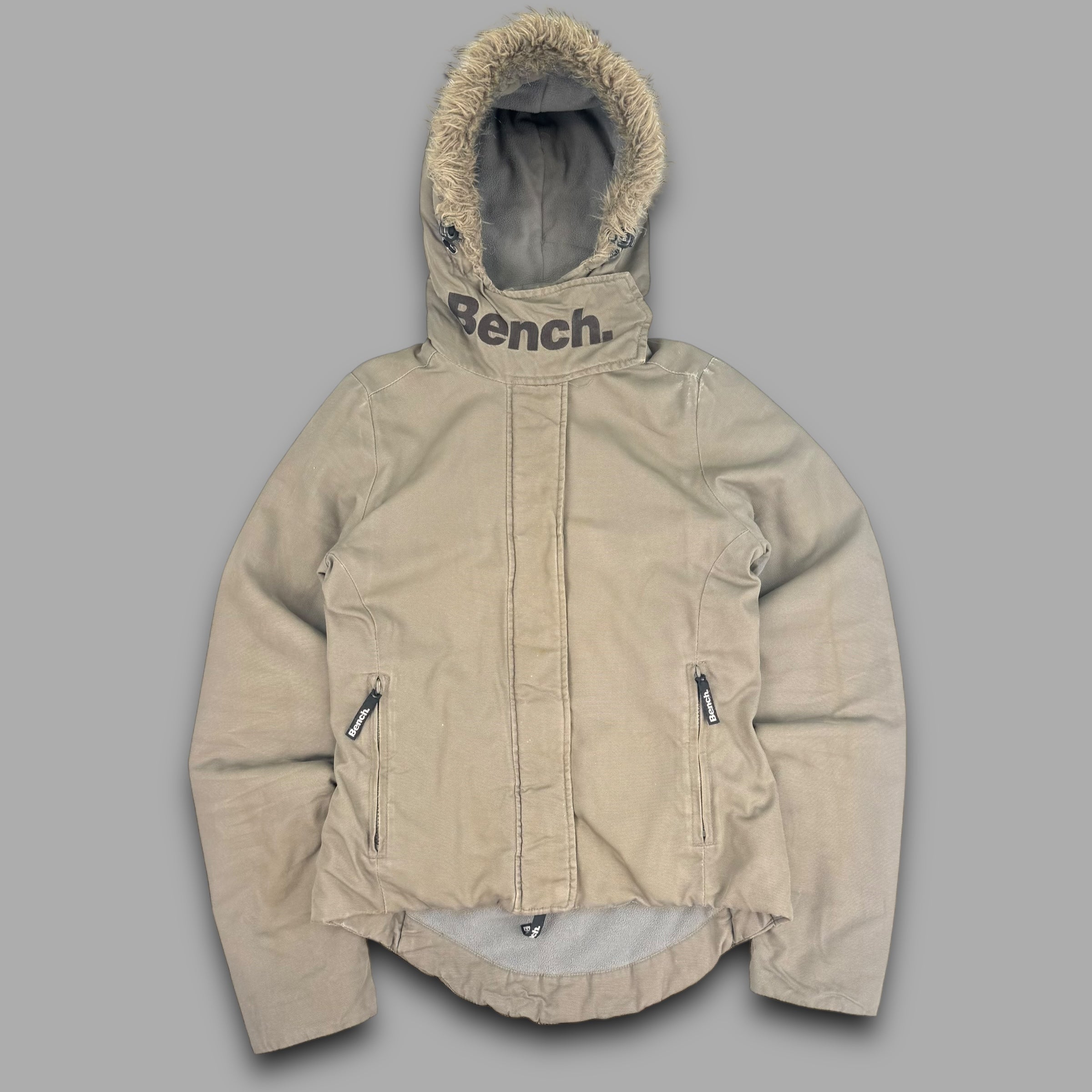 Bench 2000's fleece lined coat with fur hood and funnel neck (S) wms