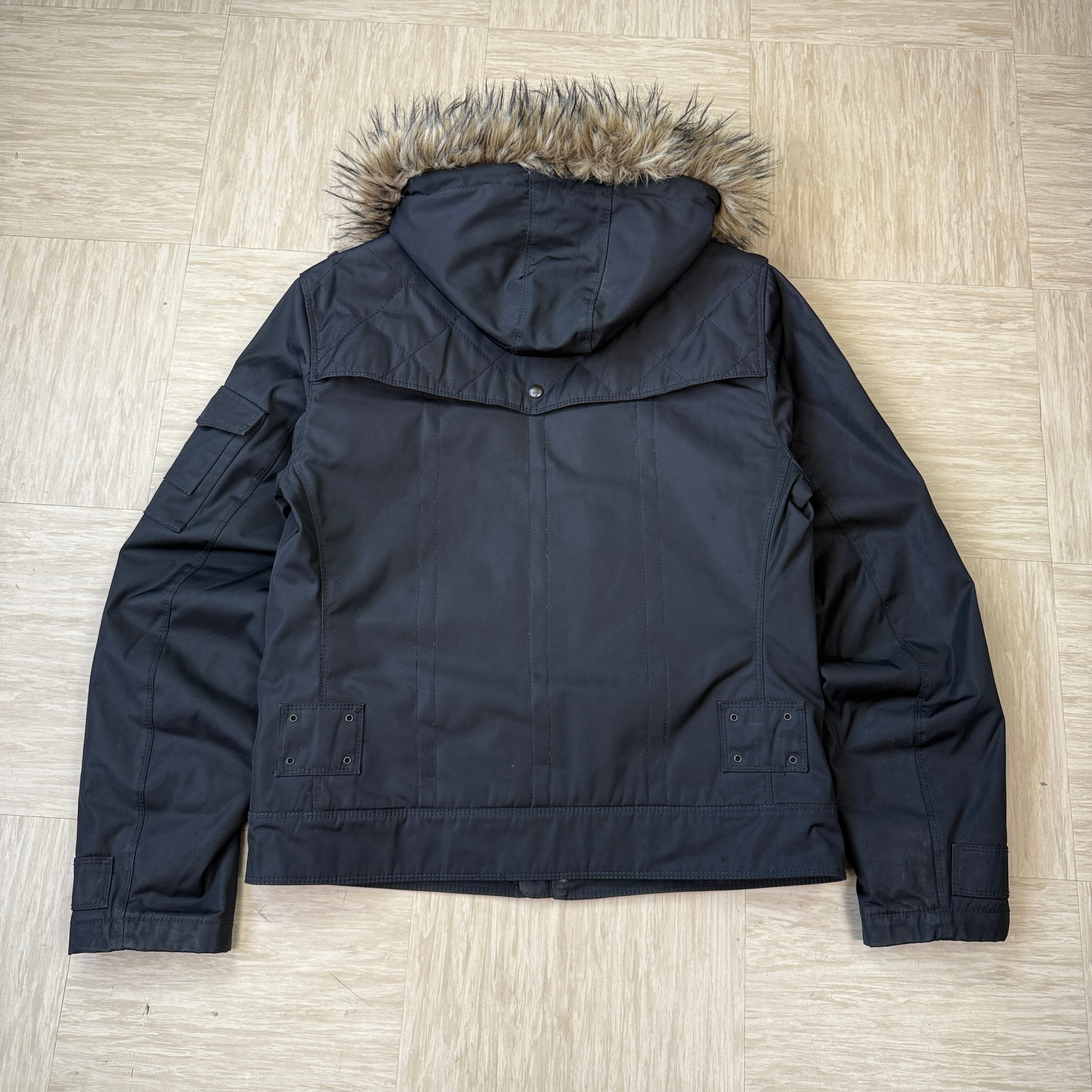 Hugo boss 2000's orange tab technical thermor nylon bomber jacket with fur hood (L)