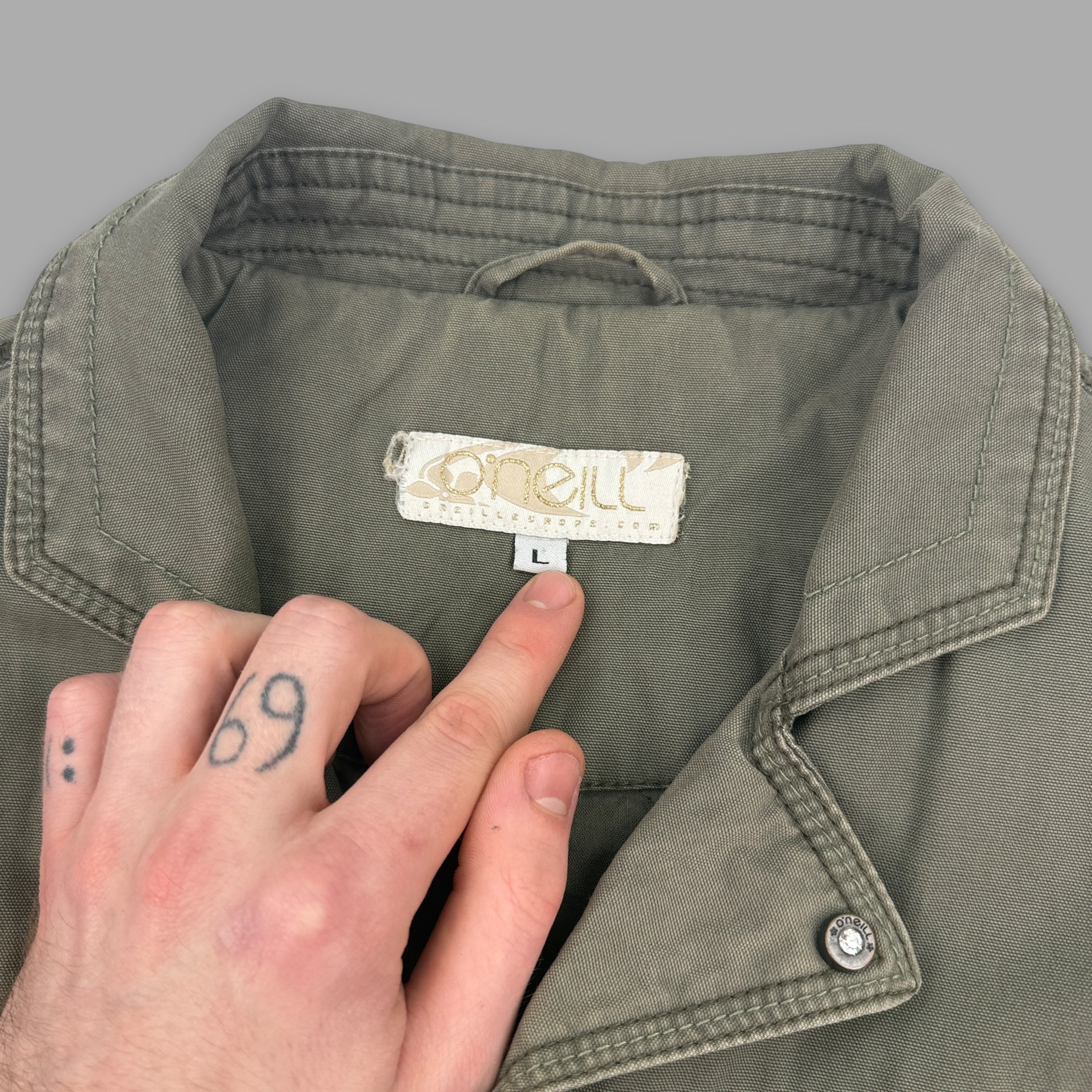 O'Neill 2000's multi-pocketed, pop button, embroidered utility jacket (L) wms
