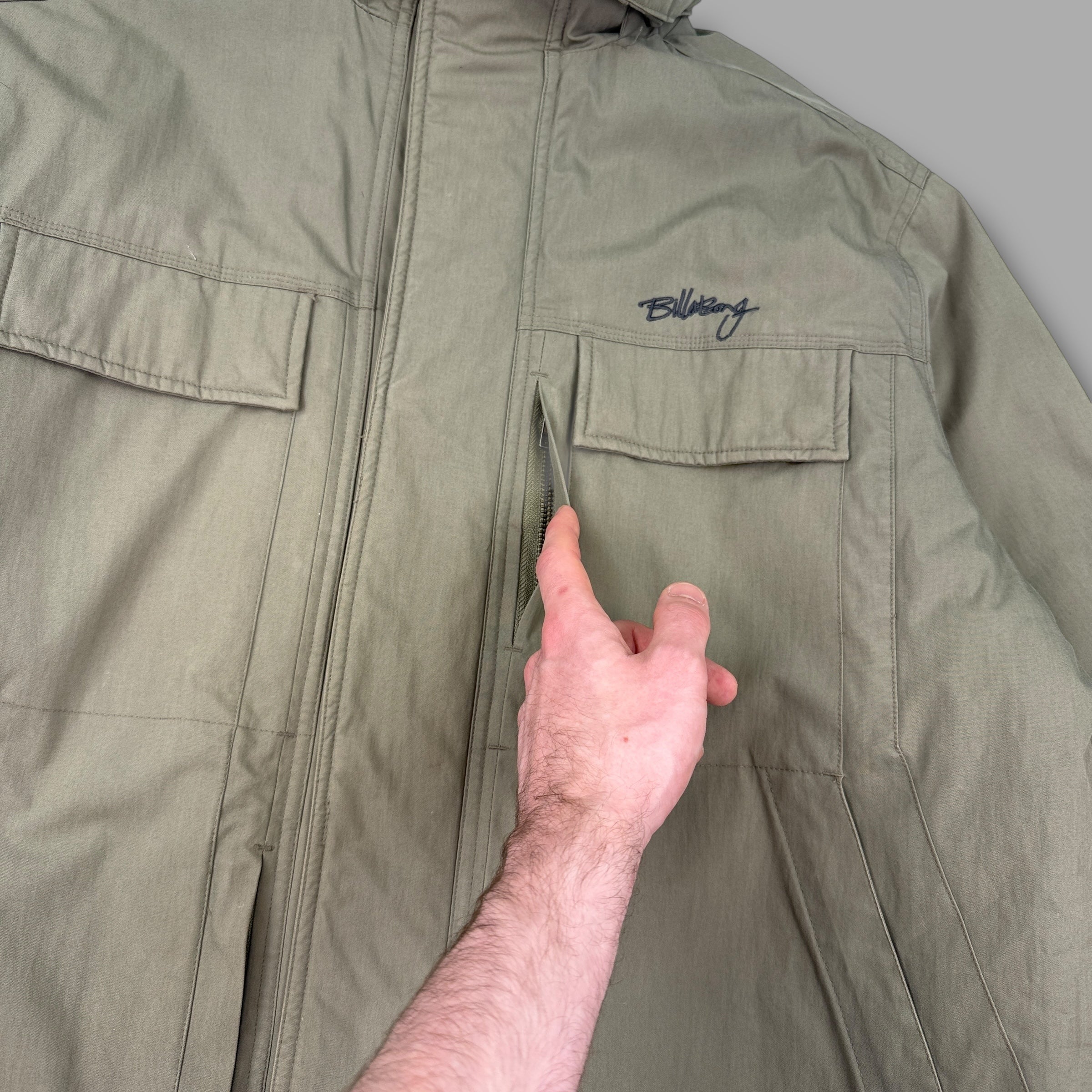 Billabong 2000's technical heavyweight multi-pocket fur hood parka jacket (L)