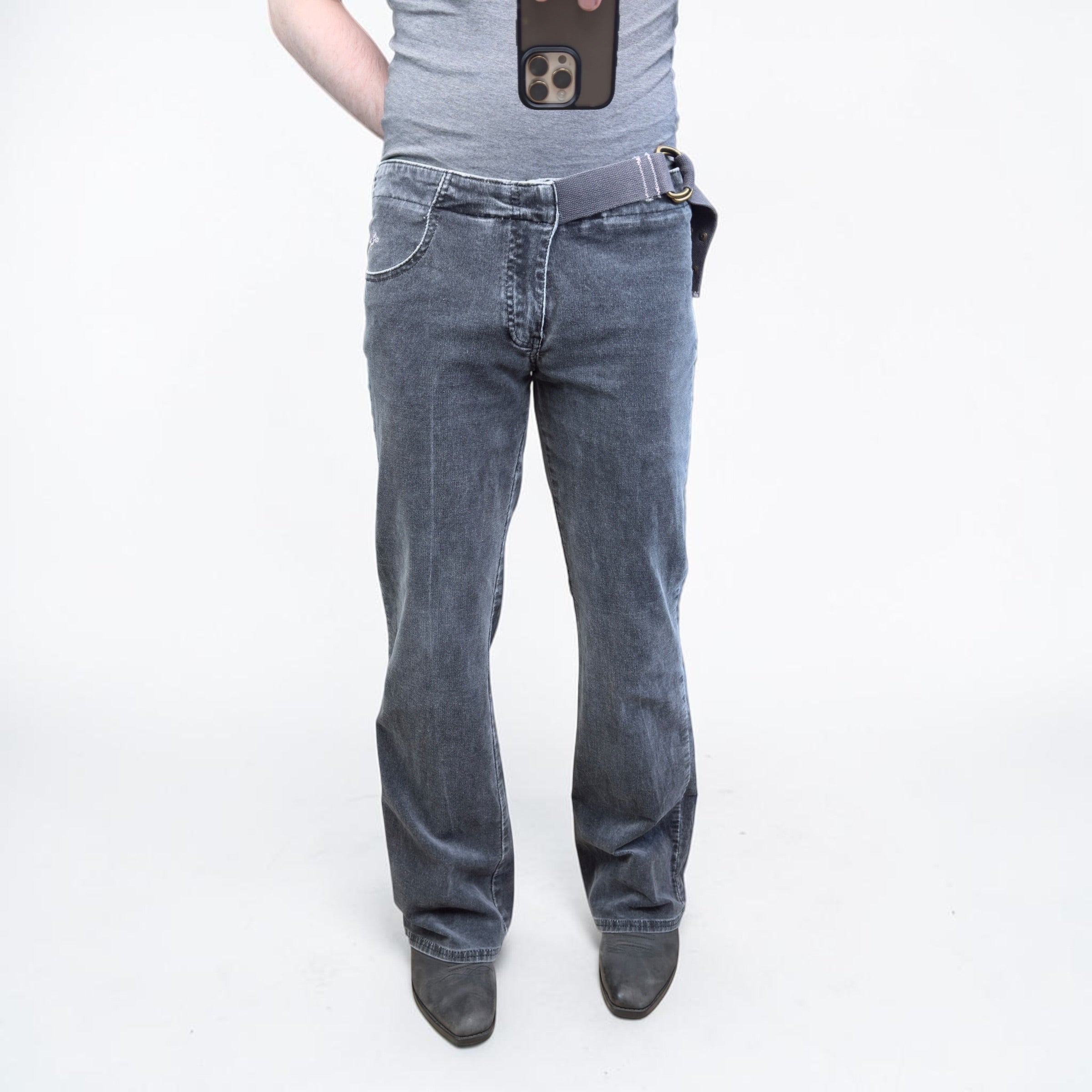 Animal 2000's corduroy stretch fit flare jeans with asymmetrical belt (L) wms