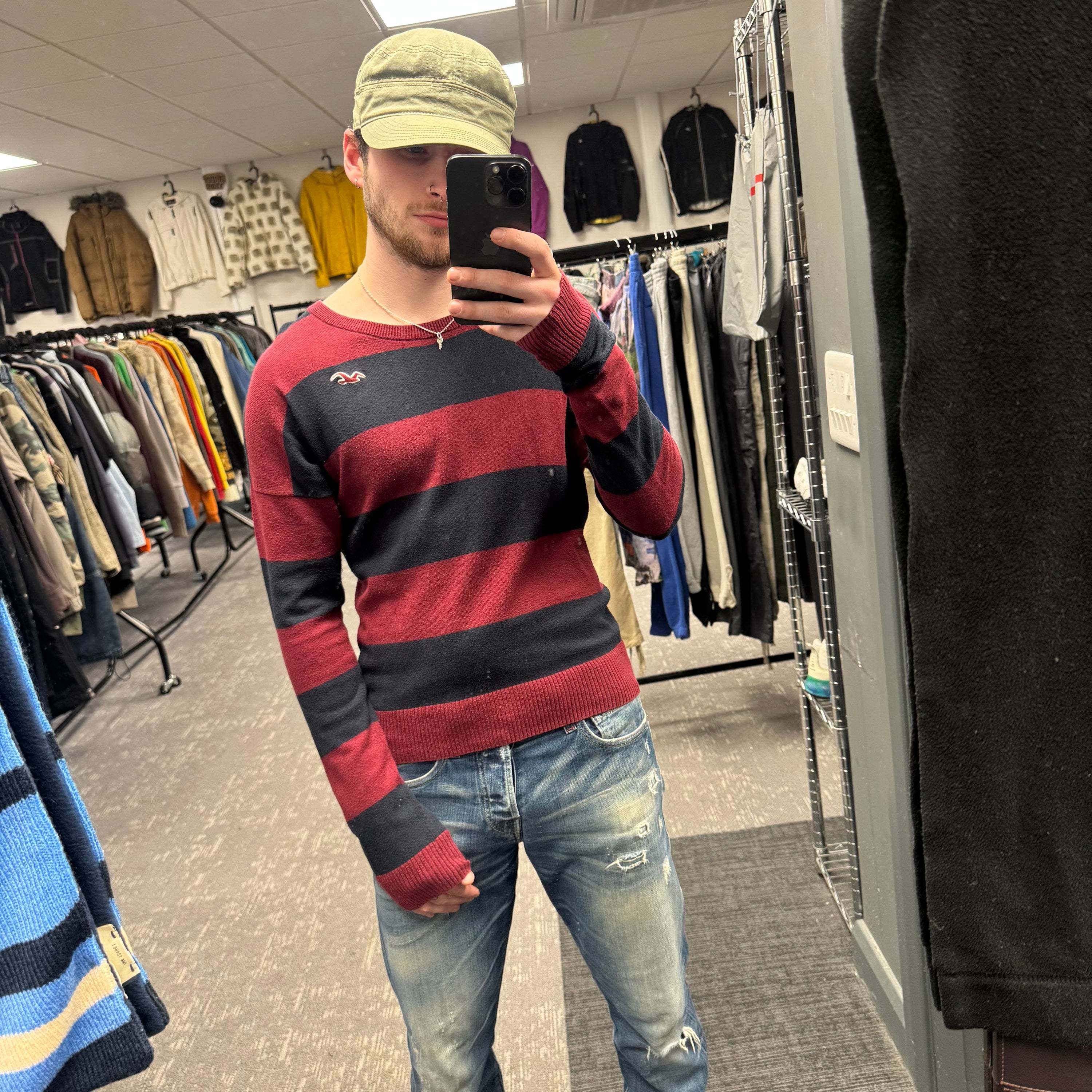 Hollister 2000's horizontal stripe low neck classic long sleeve (L)