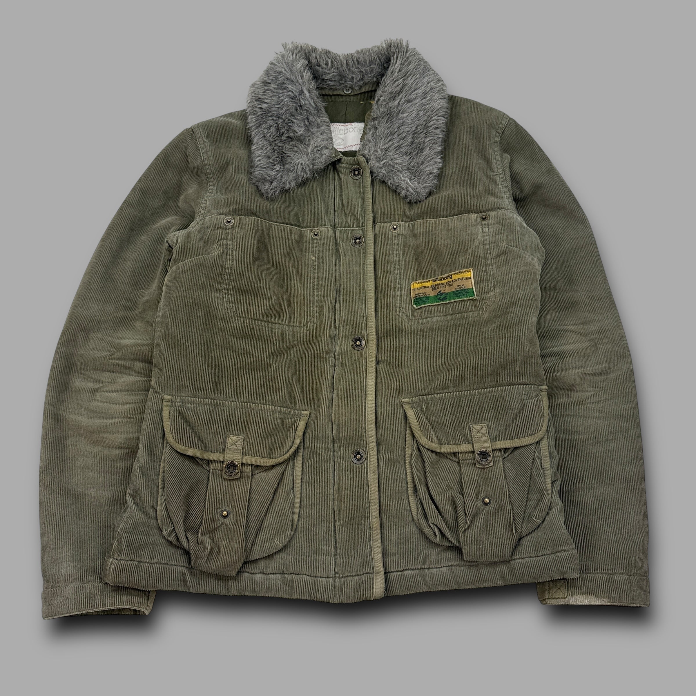 Billabong 2000's corduroy multi-pocket fur collar zip-up jacket (S)
