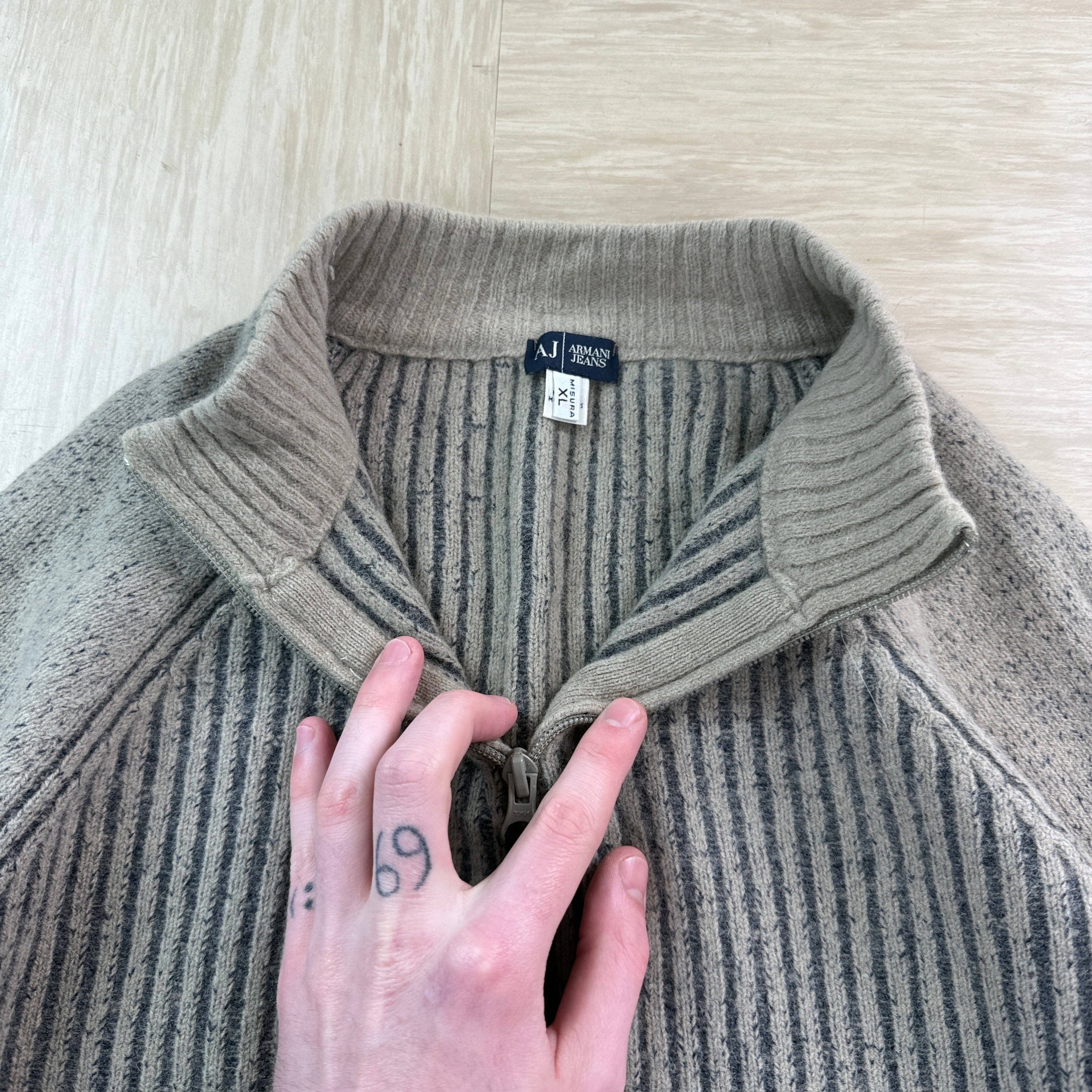 Armani jeans 2000's ribbed wool knit 1/4 zip  (S)