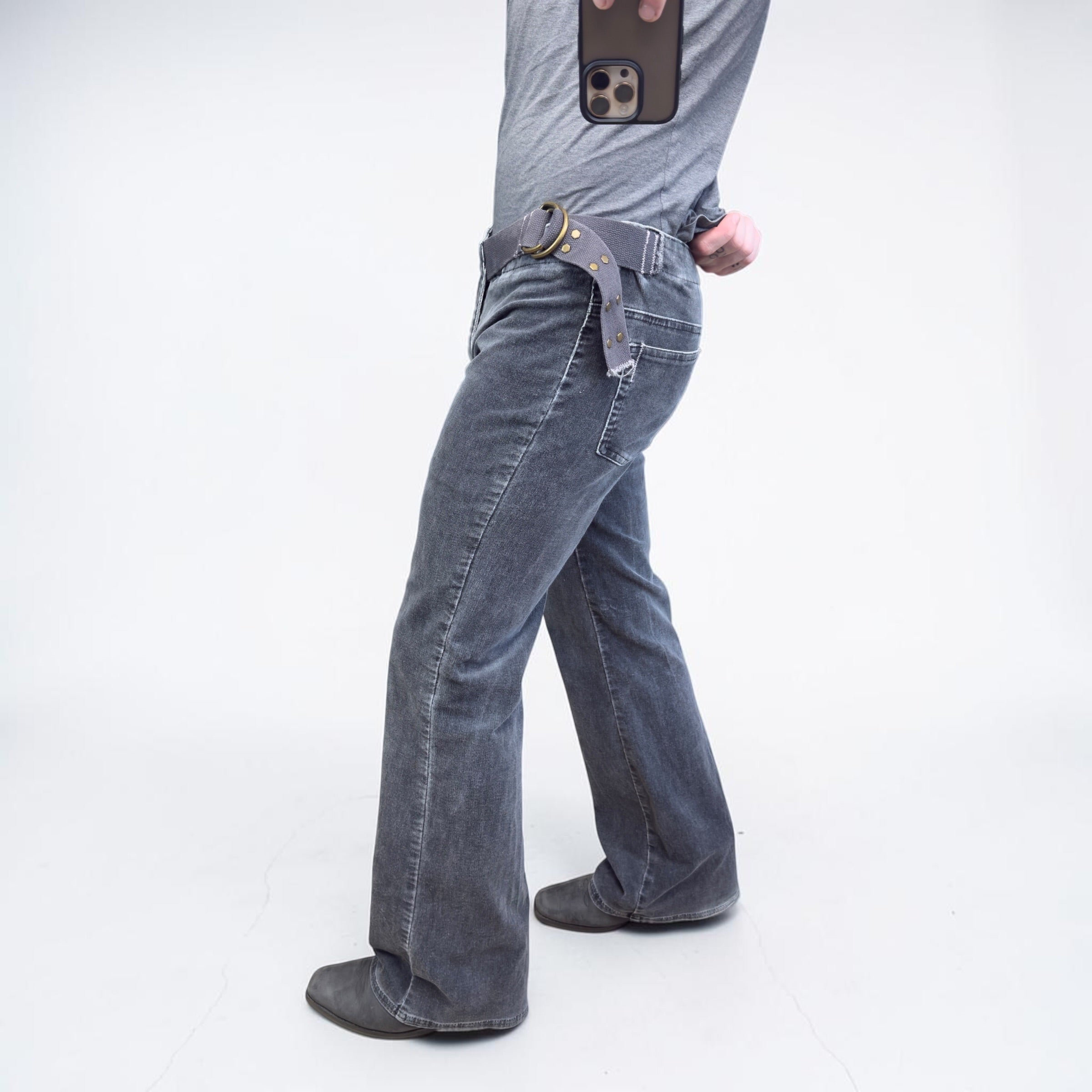Animal 2000's corduroy stretch fit flare jeans with asymmetrical belt (L) wms