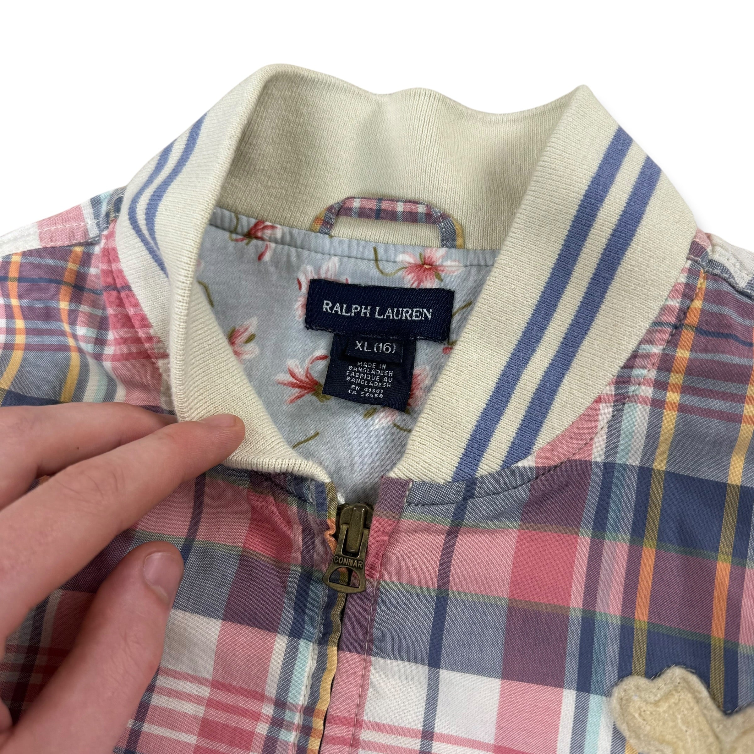 Ralph Lauren 2000's plaid cropped zip up track jacket (XS)