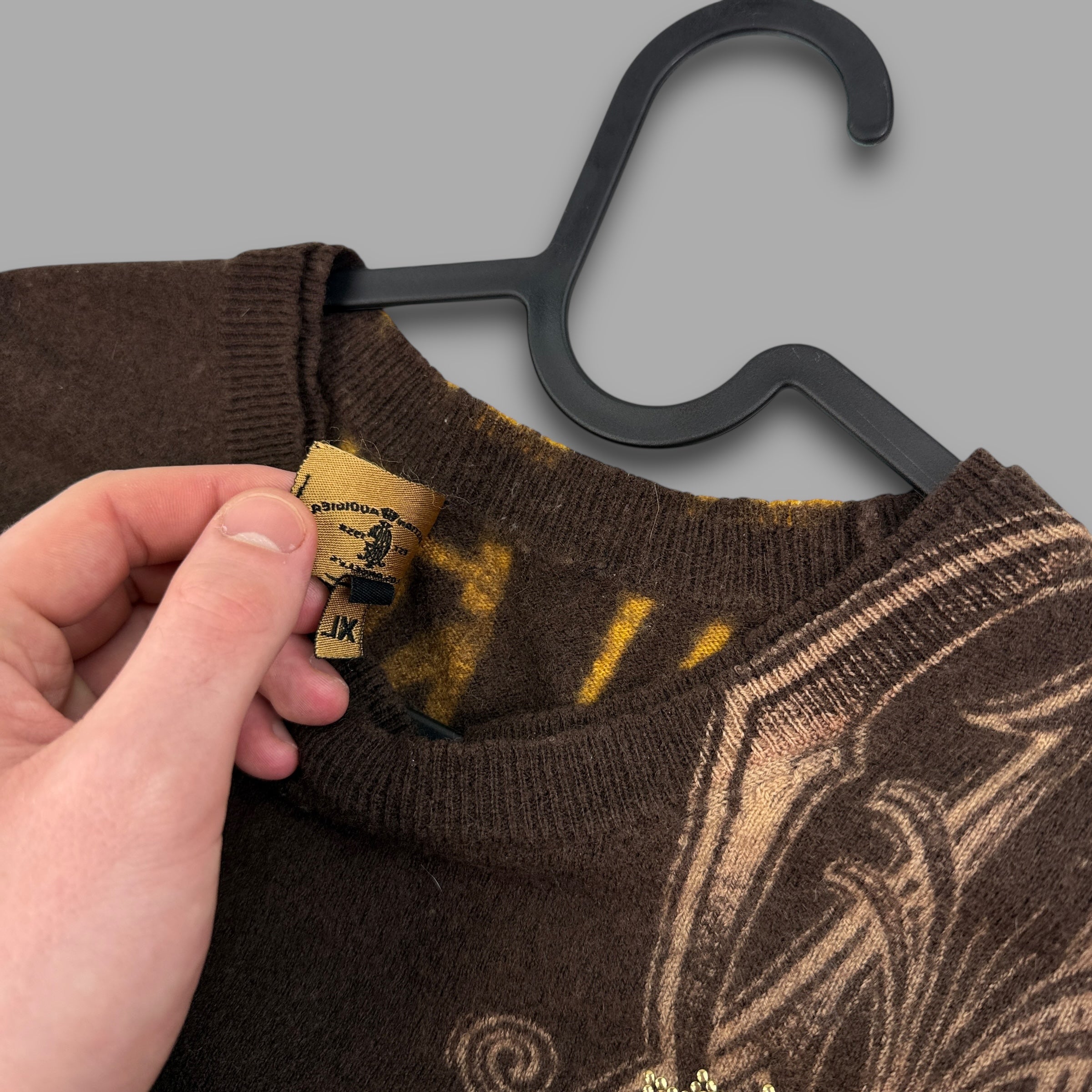 Christian audigier 2000's graphic rhinestone pullover wool knit sweatshirt (XL) wms