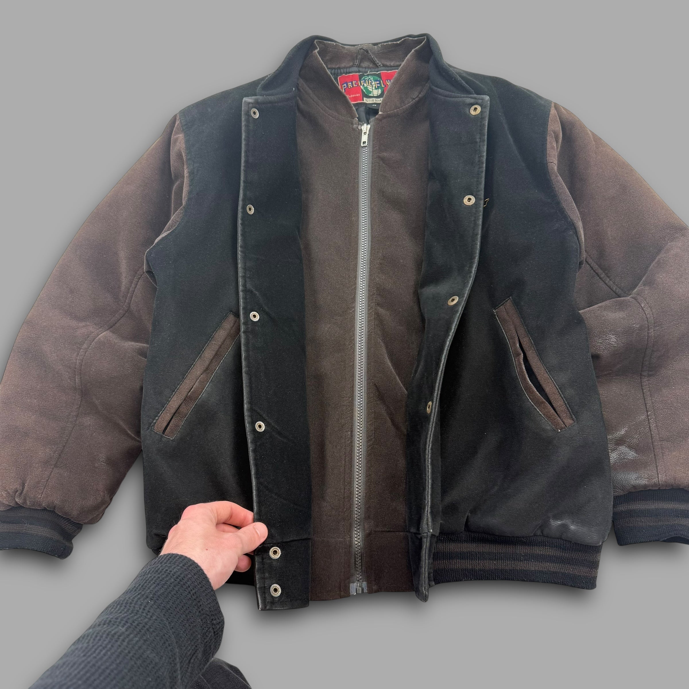 Pacific flyer 2000's embrodiered hybrid suede bomber jacket (M)
