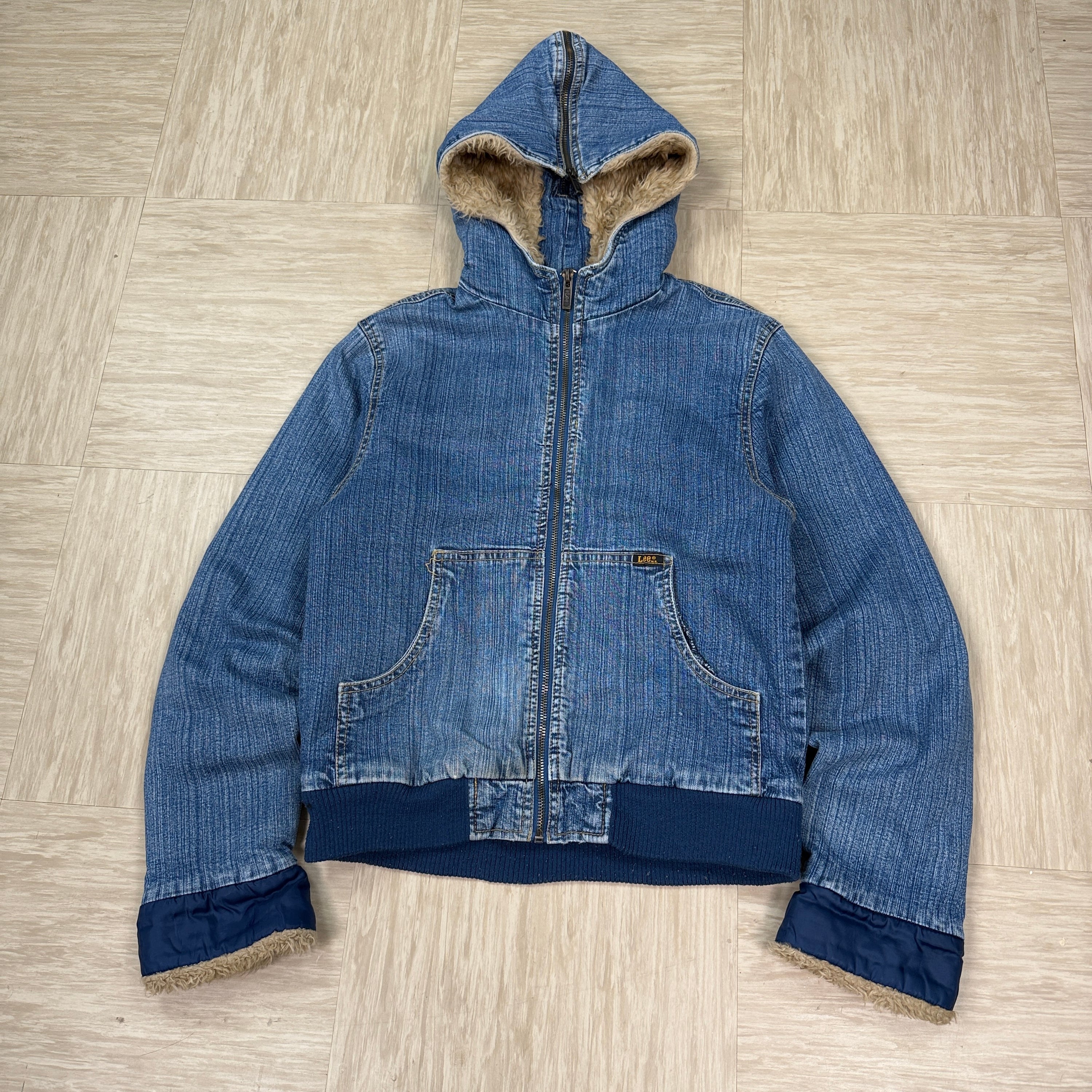 Lee 2000's split fur hood cropped denim jacket (XS)